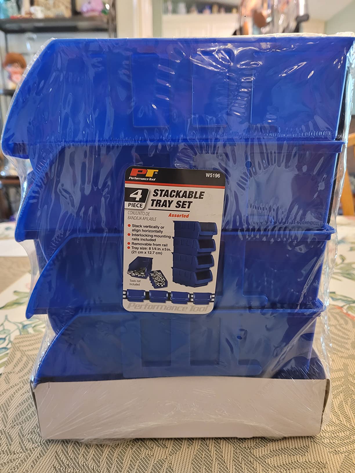 Performance Tool W5196 4-Piece Large Stackable Storage Trays, Blue | 4-Piece, 9 1/4 in. L x 6 in. W x 5 in. H, Stack Vertically or Align Horizontally, Interlocking Mounting Rails, Blue customer photo 1
