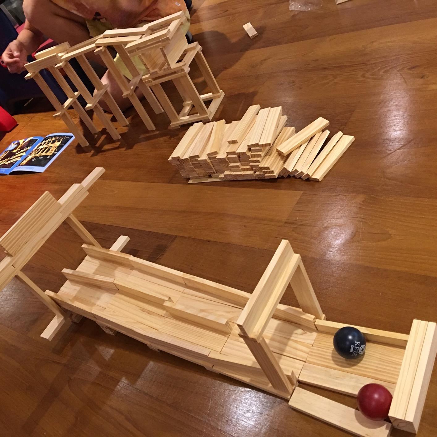 MindWare KEVA Contraptions, Wooden Blocks Building Set, Marble Run Kit, Includes 2 Balls - 200 Planks customer photo 1