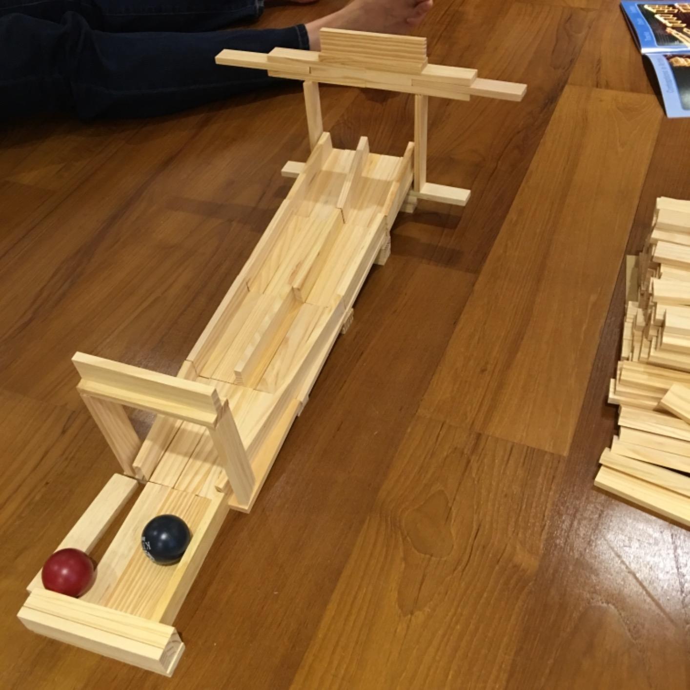 MindWare KEVA Contraptions, Wooden Blocks Building Set, Marble Run Kit, Includes 2 Balls - 200 Planks customer photo 2