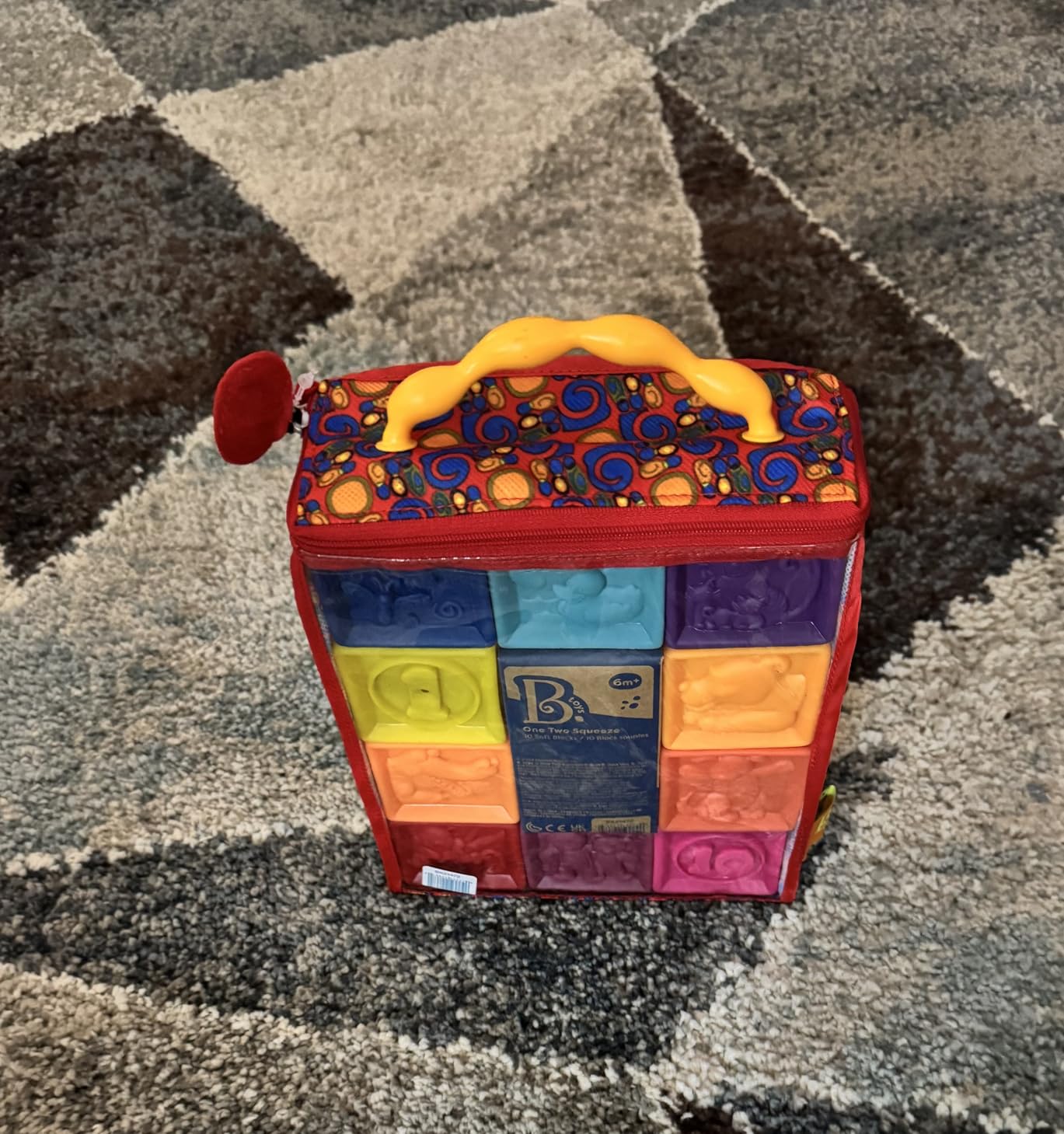 B. toys, One Two Squeeze Soft Building Blocks, 10 Pack, Blocks - 1, Baby | 10 soft blocks with numbers, shapes, colors, and animals; textured block play with reusable bag, Blocks - 1, Baby; 6+ Months customer photo 1