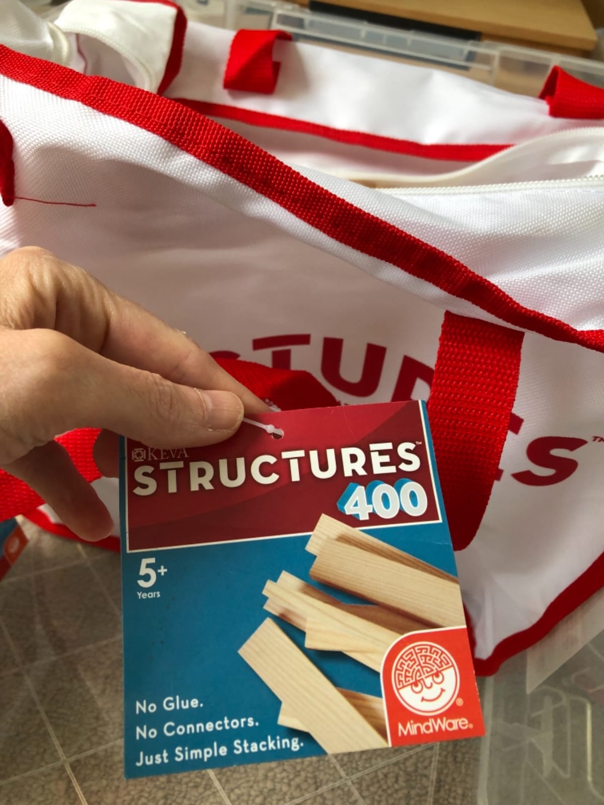 MindWare KEVA Structures 400 Plank Wooden Building Blocks Set - Includes 400 Pine KEVA Planks, Canvas Storage Bag and Full-Color Idea Book customer photo 1