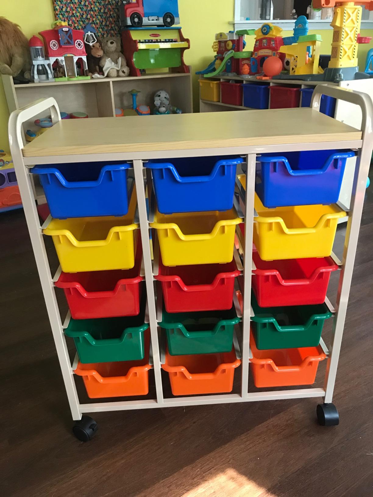 ECR4Kids 15-Bin Mobile Organizer with Shelf, Removable Bins, Sand/Assorted | Durable plastic bins, steel frame, GREENGUARD Gold Certified, 75 lb capacity, rolling casters, craft supplies, classroom/home customer photo 2