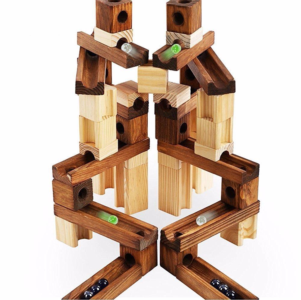 Golden Age Marble Run Toys, 60 Pieces Wooden Classic Ramps Track Building Construction Set for Children Toddler customer photo 1