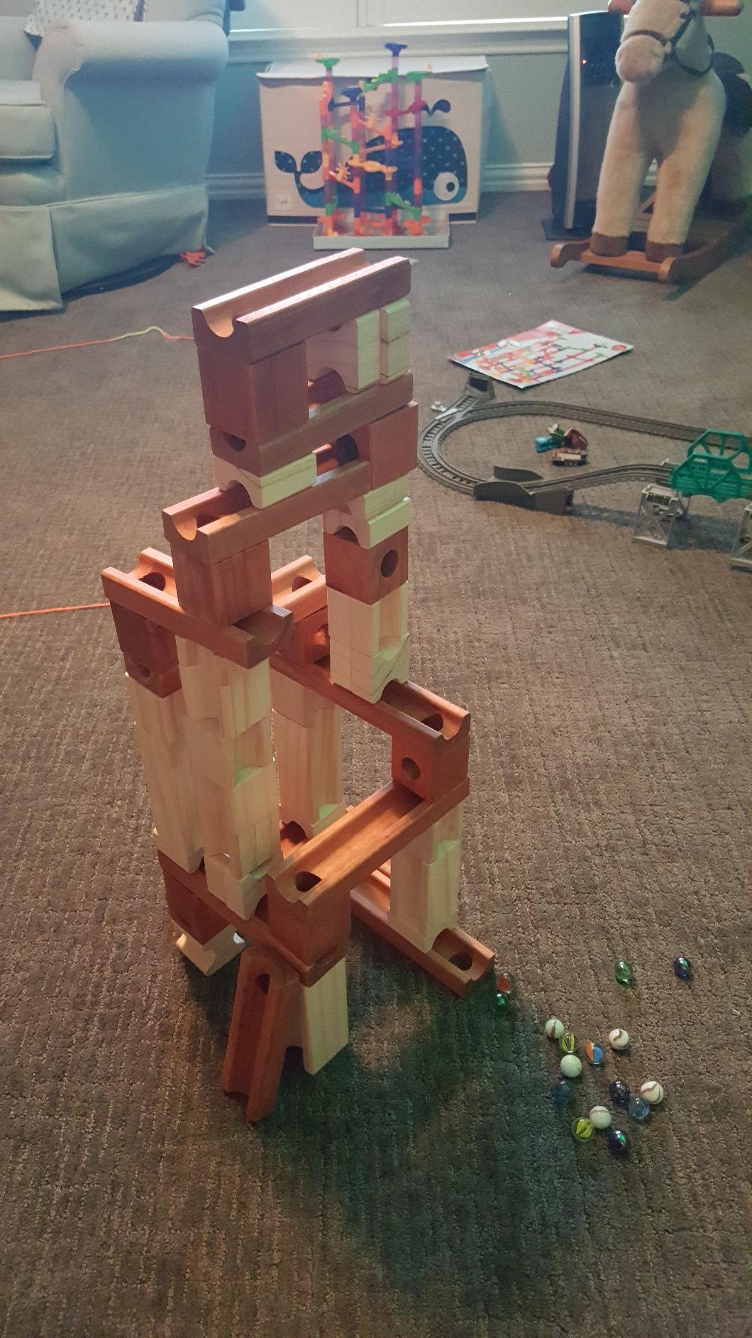 Golden Age Marble Run Toys, 60 Pieces Wooden Classic Ramps Track Building Construction Set for Children Toddler customer photo 2