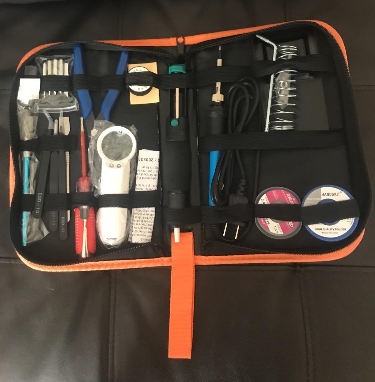 HANDSKIT 90W Soldering Iron Kit for Electronics, Adjustable Temp 180-480℃ | Soldering Gun Kit with 6 Soldering Tips, Soldering Iron Stand, Desoldering Pump, Magnifier, Solder Wire, Tweezers, PU Case customer photo 2