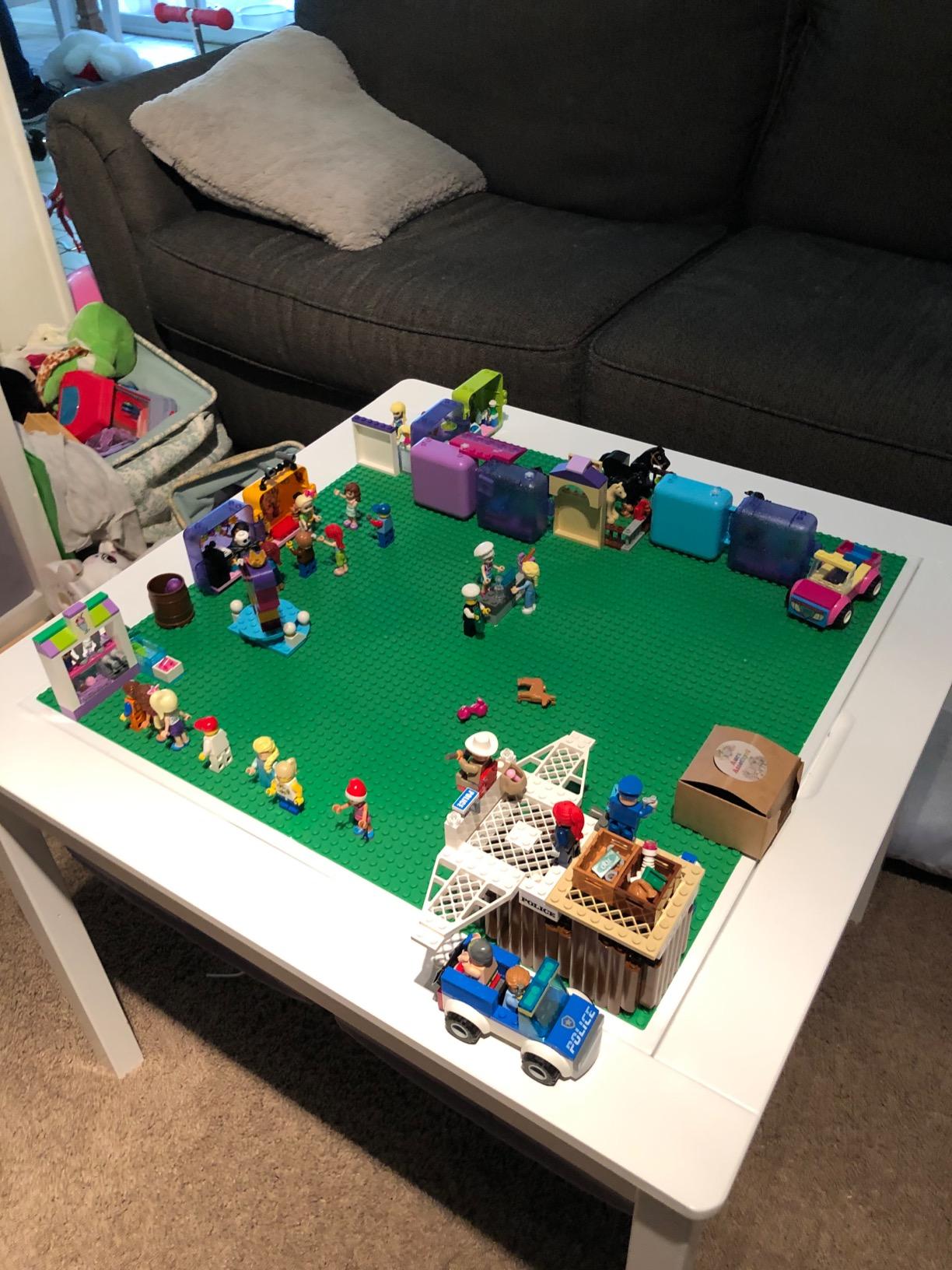 UTEX 2 in 1 Kids Construction Play Table with Drawers Compatible with Lego | Wooden Kids Building & Activity Table with Pull-Out Fabric Drawer, Reversible Tabletop, Water-based Paint, Smooth Edges customer photo 2