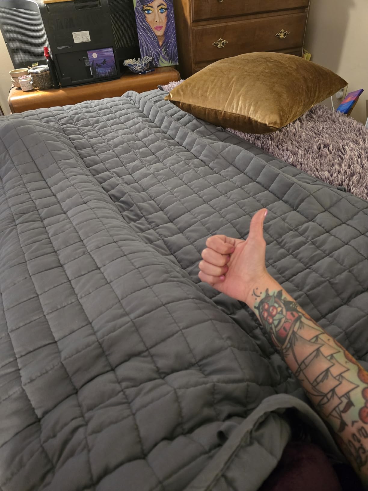 YnM 15lbs Weighted Blanket for Adults, Heavy Bed Throw Blanket with Cooling Glass Beads for All Season Use, Ideal for ~140lbs (48x72 Inches, Twin/Full, Dark Grey) customer photo 1