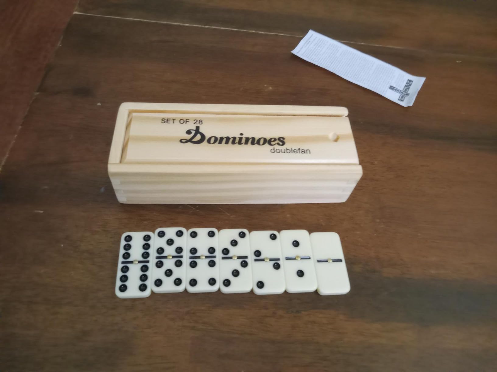 Doublefan Dominoes for Adults, Double 6 Domino Set 28 Tiles in Wood Case | Portable Travel wood case, 28 Domino tiles, metal spinners, for 2-4 players, family game, board game, Parent Gift choice customer photo 1