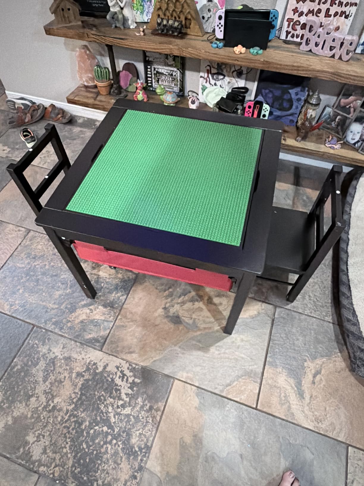UTEX 2 in 1 Kids Construction Play Table and Chairs Compatible with Lego | Wooden Kids Building & Activity Table Set with Pull-Out Fabric Drawer, Reversible Tabletop, Water-based Paint, Smooth Edges customer photo 1