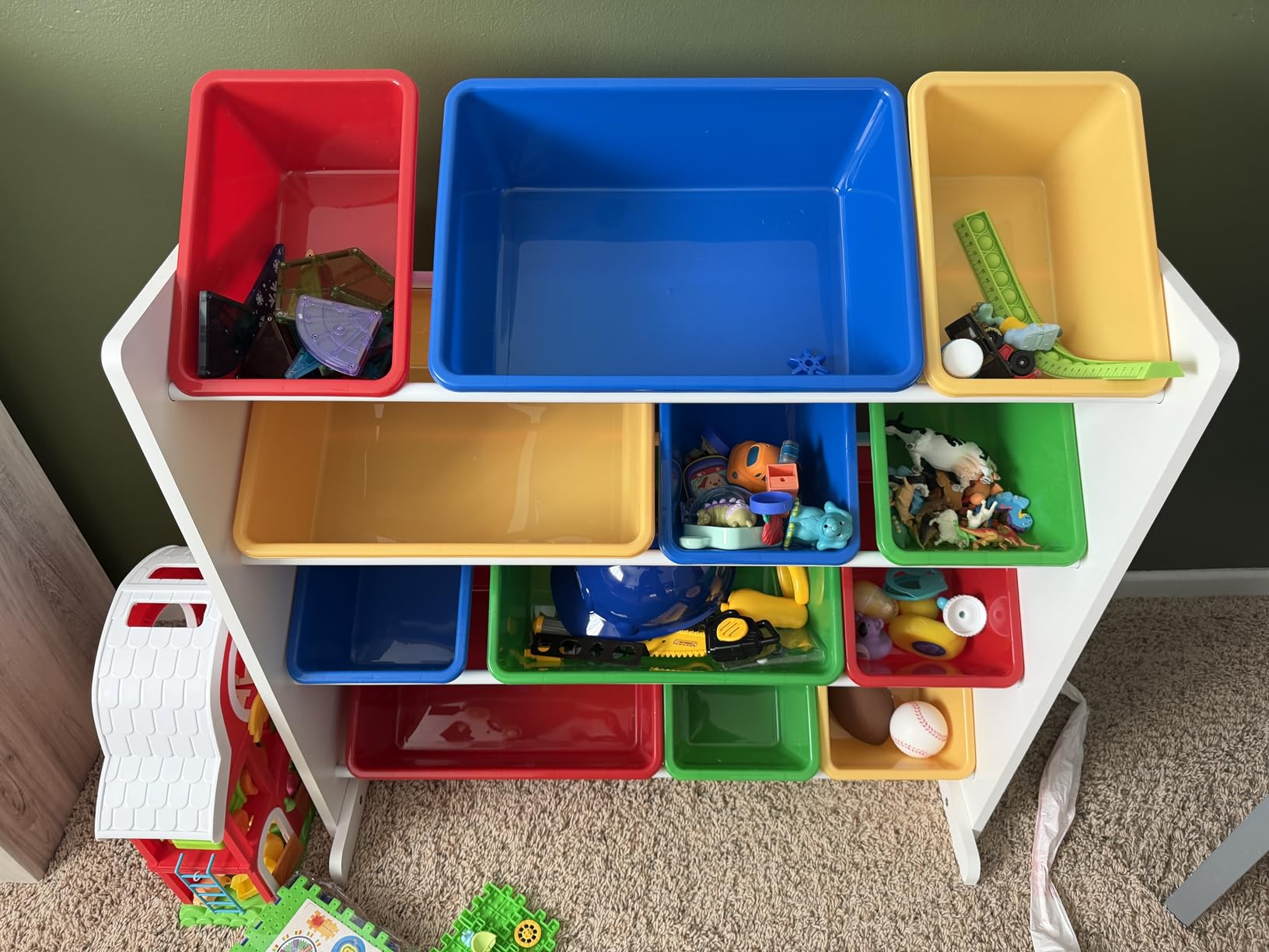 Humble Crew Kids Toy Organizer with 12 Bins, 4 Tier Storage for Playroom - Sturdy Wood and Steel Toddler Shelf, Removable BPA-Free Containers, Wall Anchor Anti-Tip Safety Kit customer photo 1