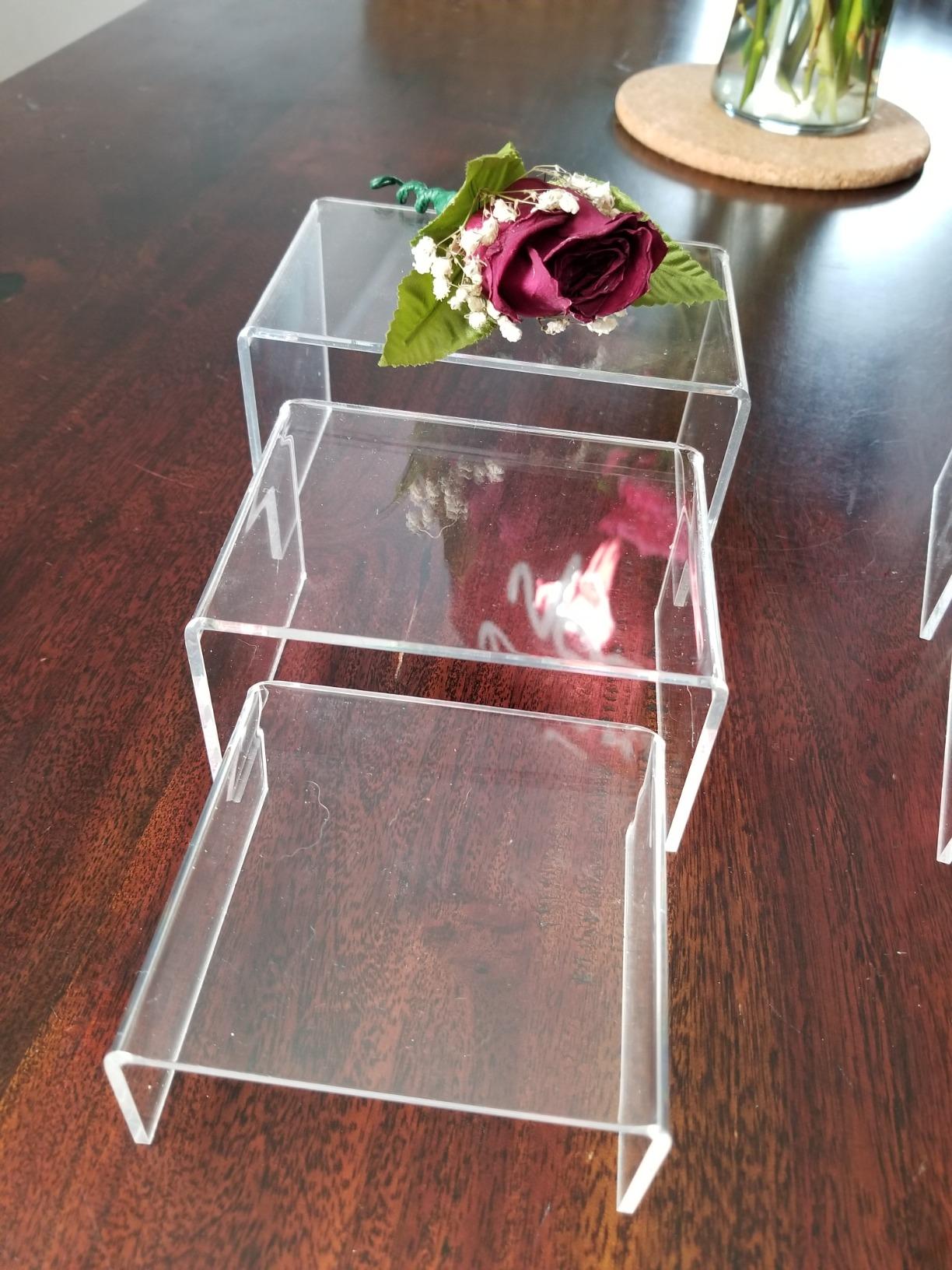 Chuangdi 2 Sets Acrylic Display Risers, Product Stand, Jewelry Display Riser Shelf Showcase Fixtures for Dessert Cupcake Candy Figure Treat Action Showcase(Clear,Small Set) customer photo 2