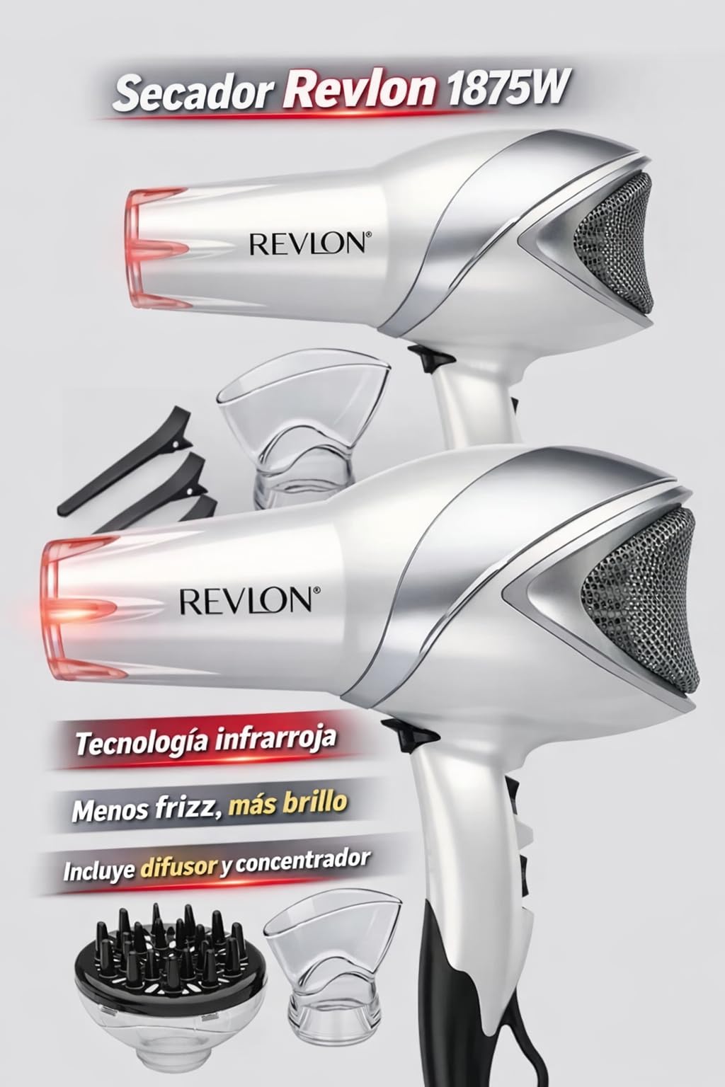 REVLON Infrared Ionic Hair Dryer with Diffuser & Concentrator, White customer photo 2