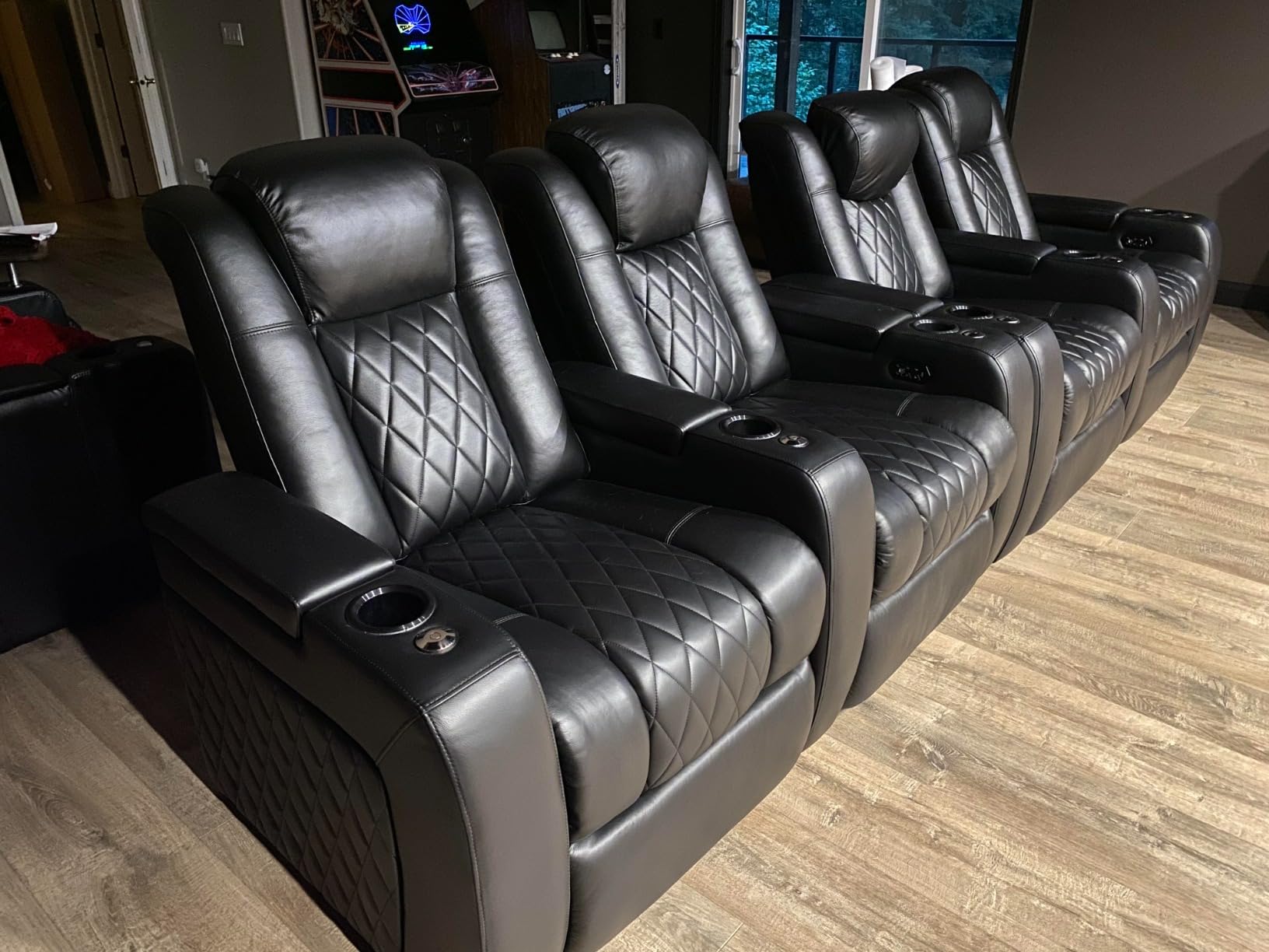 Valencia Tuscany Home Theater Seat - Nappa Leather Power Recliner with Cool Gel Memory Foam, USB-C/USB-A Charging, RGB LED Lights, Adjustable Lumbar & Headrest (Row of 3, Black) customer photo 2