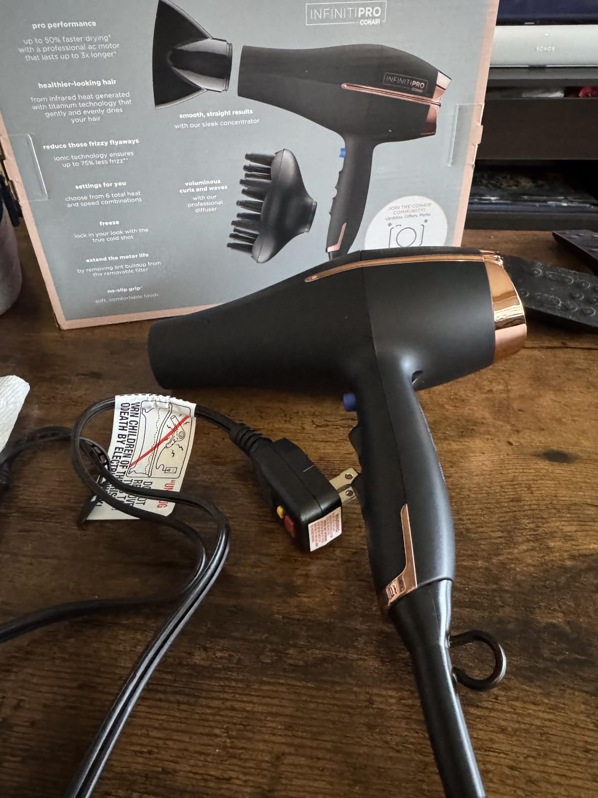Conair InfinitiPRO Hair Dryer with Diffuser & Concentrator, 1875W, Black customer photo 1