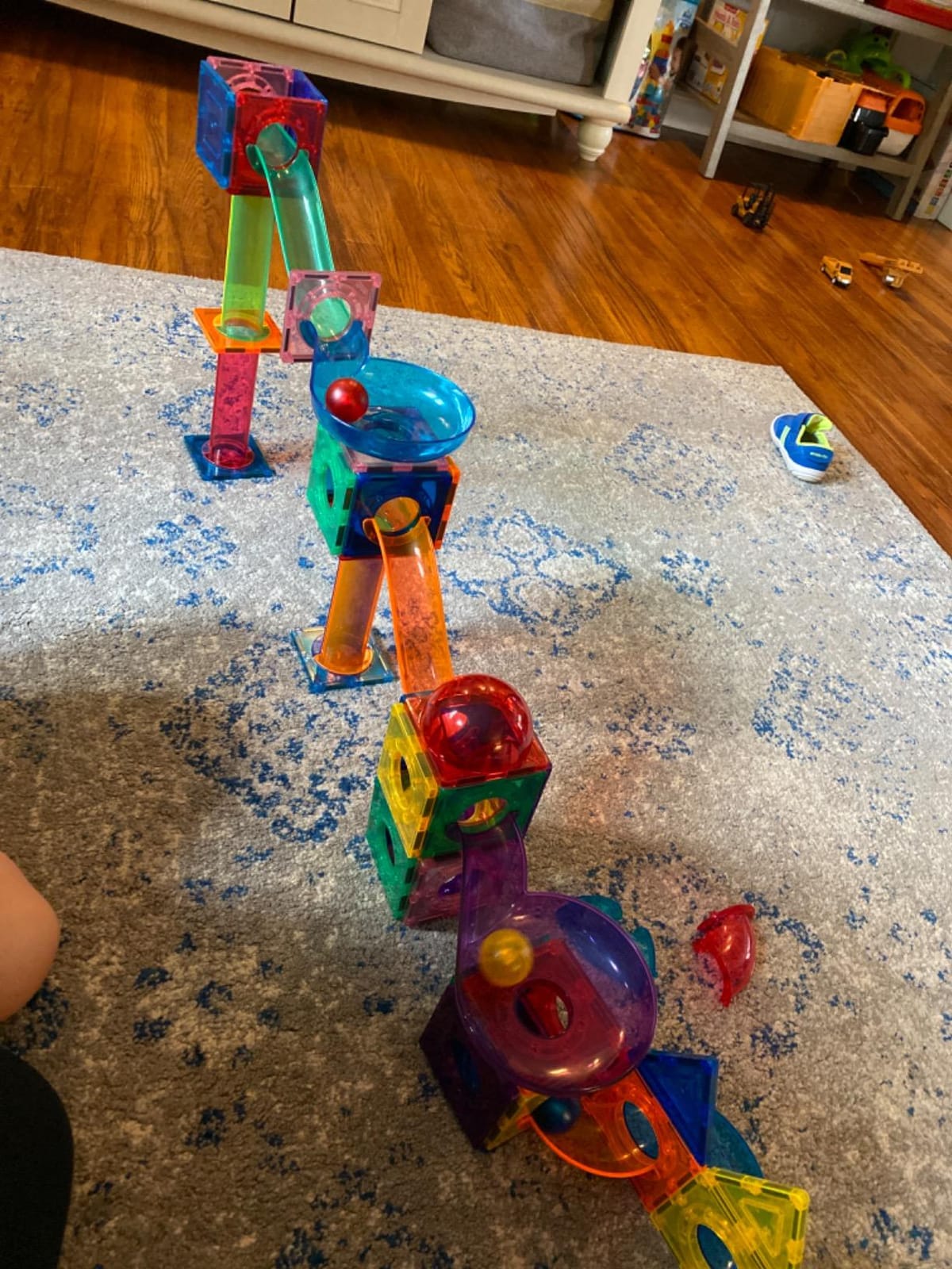 PicassoTiles 70 Piece Marble Run Magnetic Tiles Race Track STEM Ages 3+ | 8 quarter-round turns, 10 long slides, 4 U-turns, 2 funnels & 2 slopes, 4 weighted balls, BPA-free, fine motor & spatial play customer photo 2