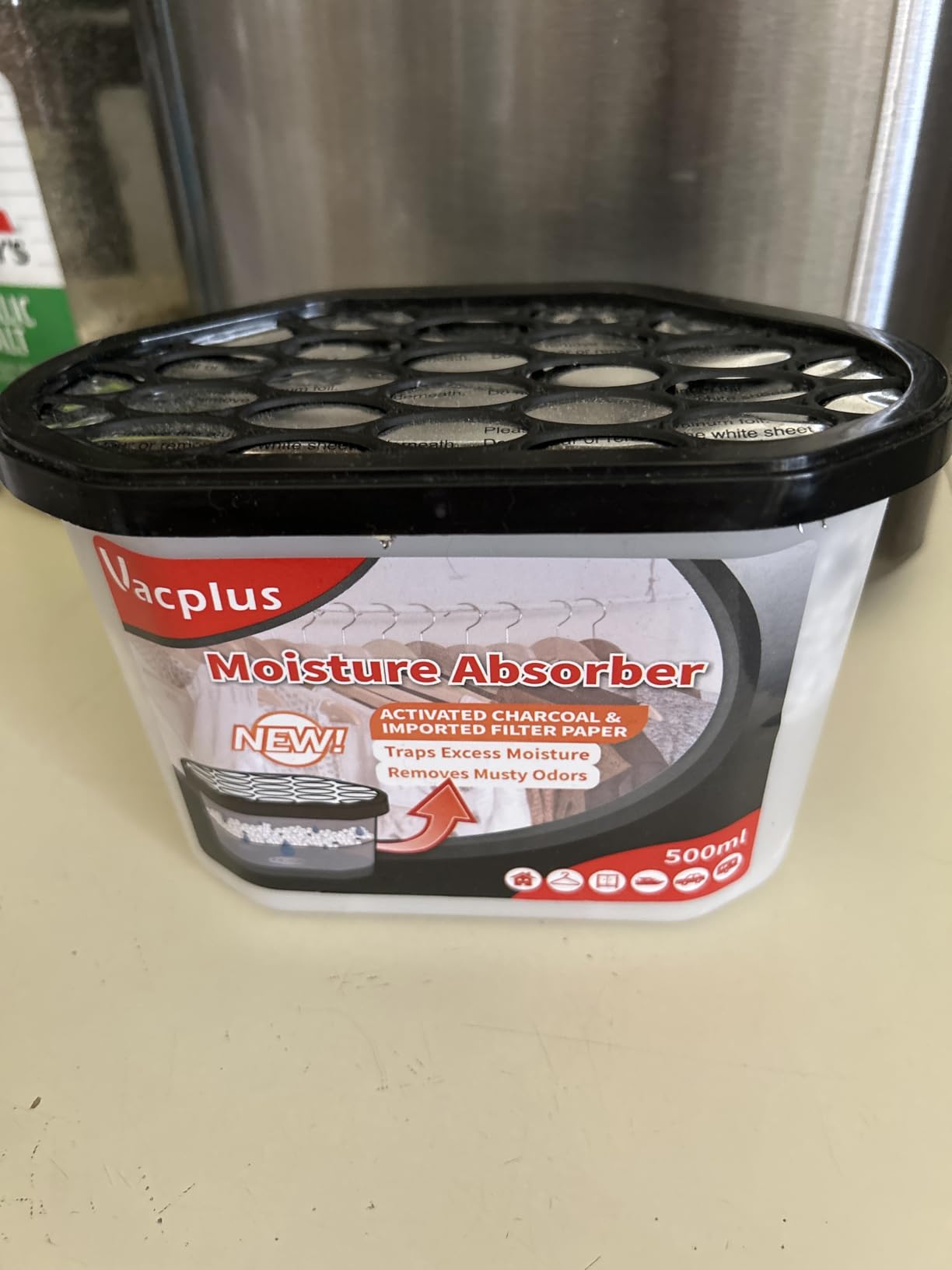 Vacplus Moisture Absorber, 10.5 OZ, Strong Absorption, Fragrance Free | Closet, Bathroom, Car, Odor Eliminator, Dehumidifier Bucket, 6 Pack customer photo 2