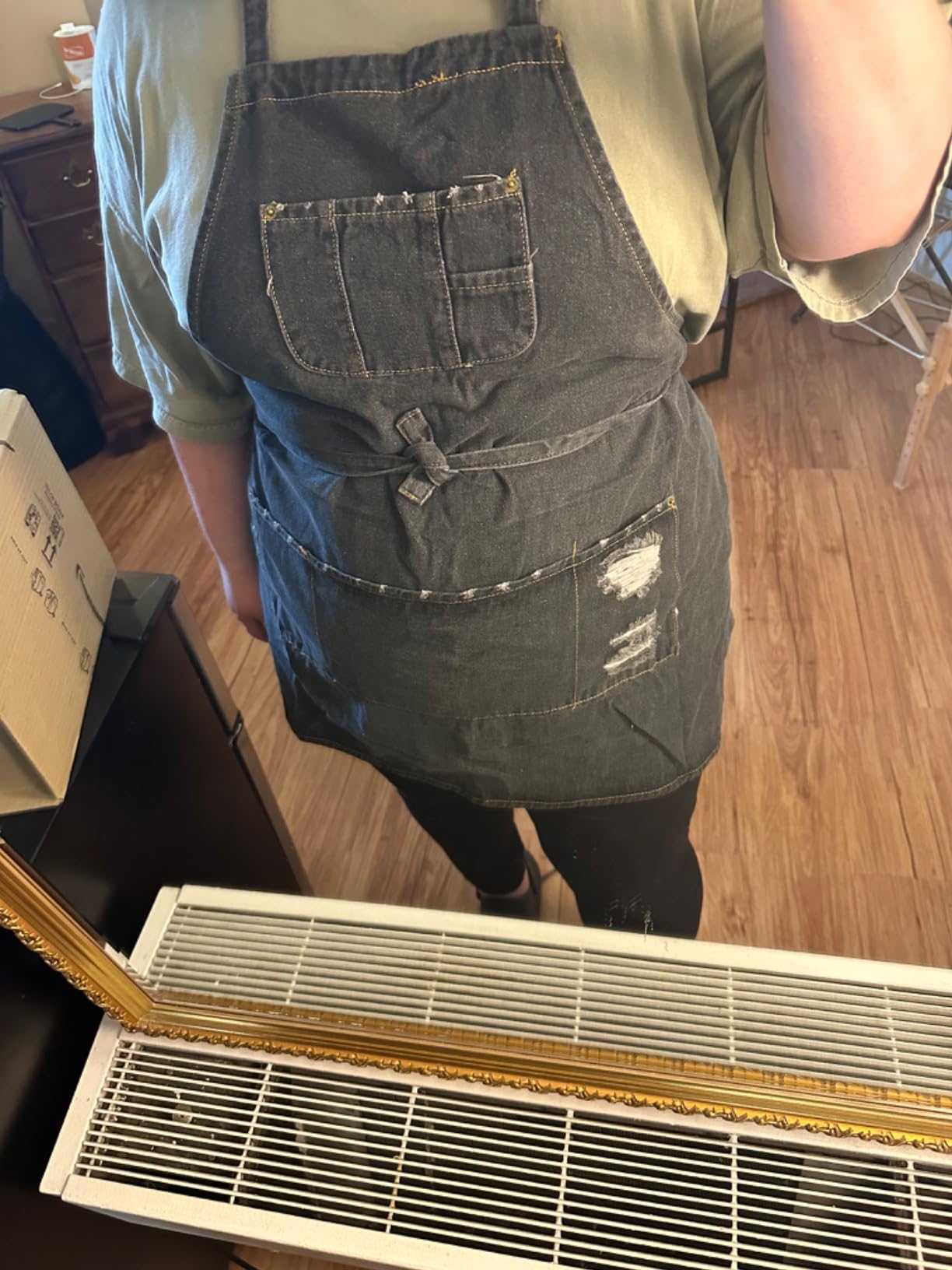 Denim Apron With 5 Pockets for Kitchens, Hairstylist Aprons for Women Men, Adjustable Bib Jean Apron for Arts Cafe Work customer photo 1