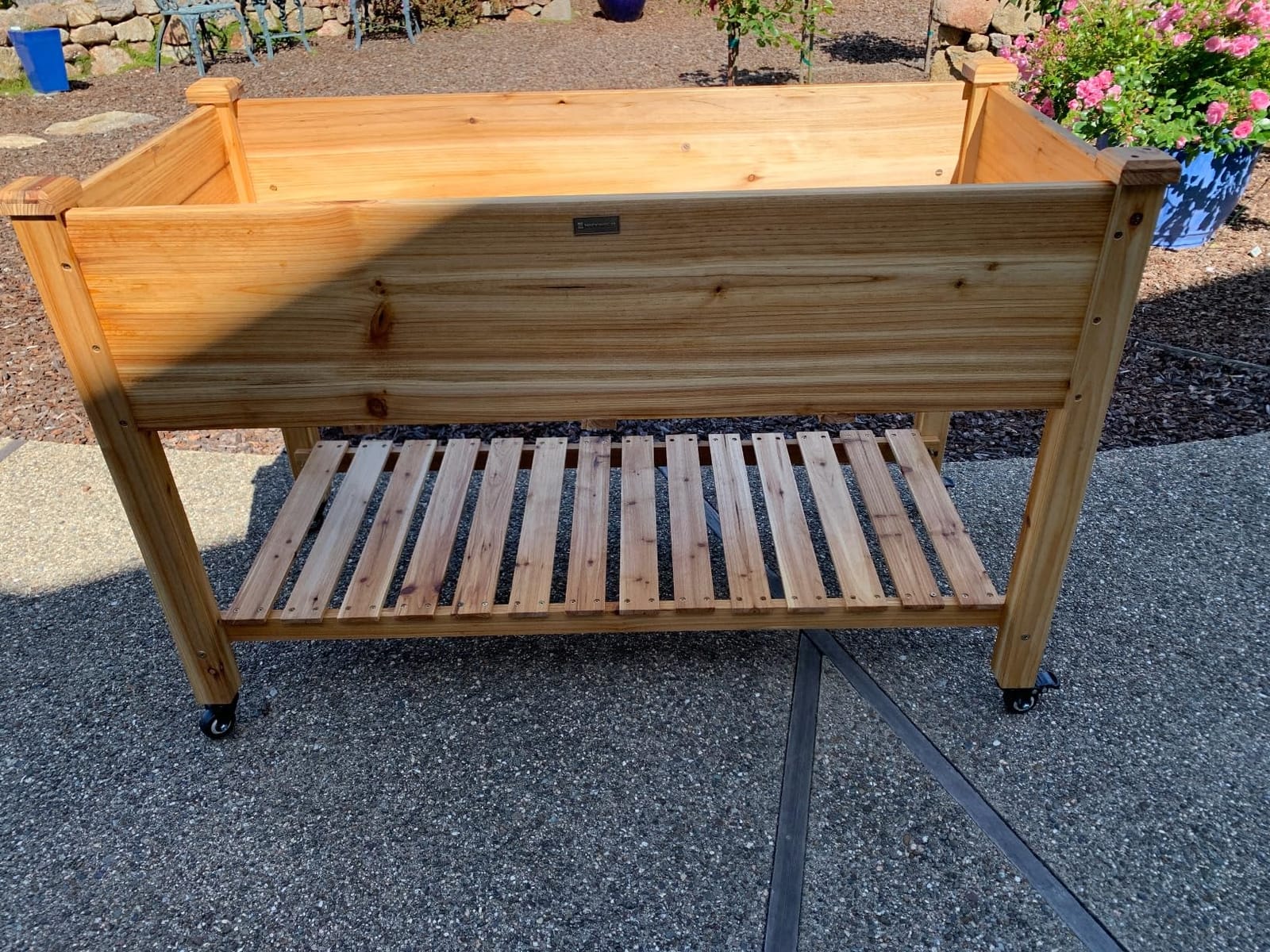Best Choice Products Raised Garden Bed 48x24x32-inch Mobile Elevated Wood Planter w/Lockable Wheels, Storage Shelf, Protective Liner - Natural customer photo 1