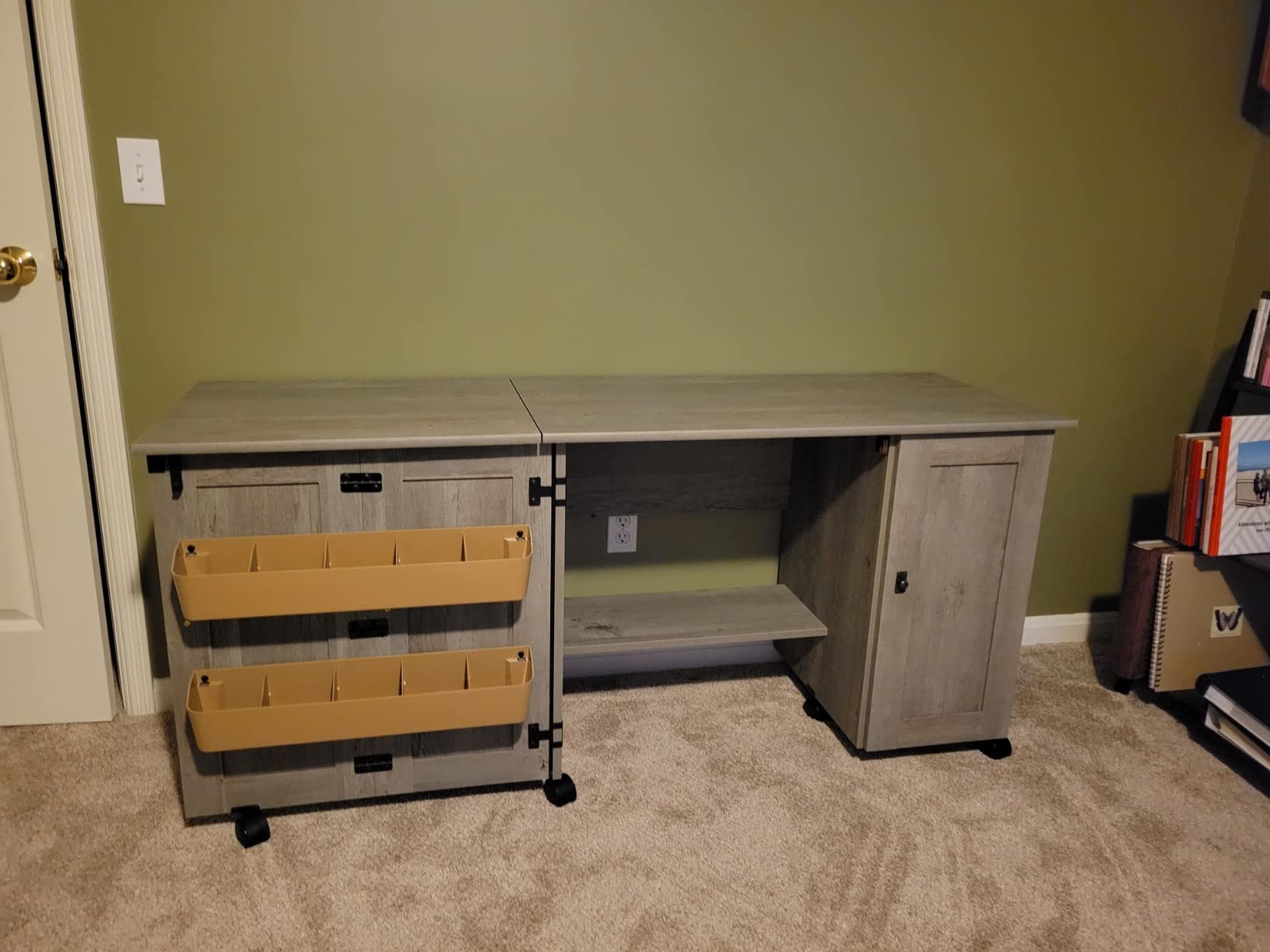 Sauder Craft Cart Storage Cabinet, Rolling Sewing Table with Expandable Top, Mystic Oak customer photo 2