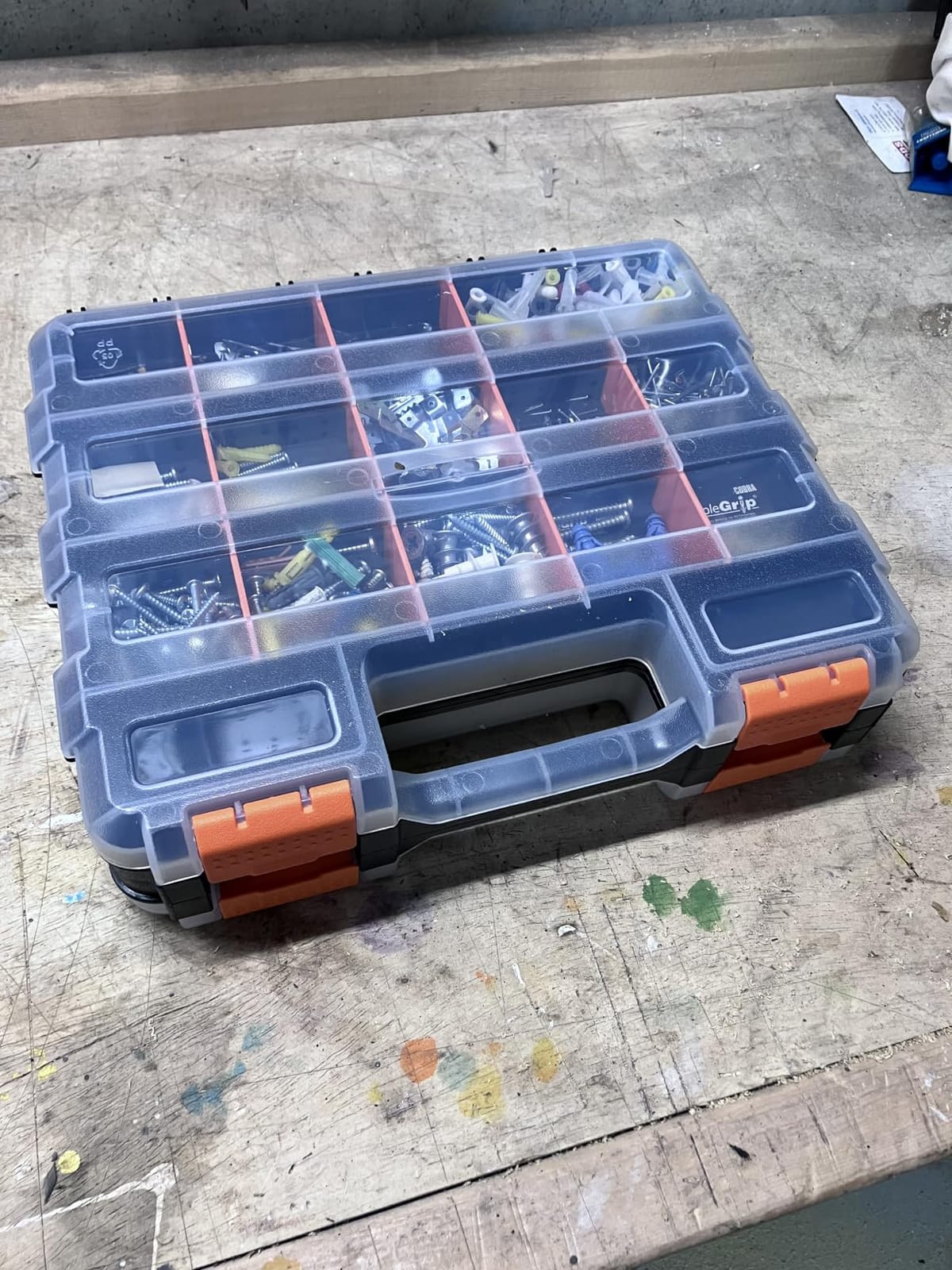 Mayouko Double Side Tools Organizer, Customizable Removable Plastic Dividers, Hardware Box Storage, Excellent for Screws,Nuts,Small Parts, 34-Compartment, Black/Orange,12.6