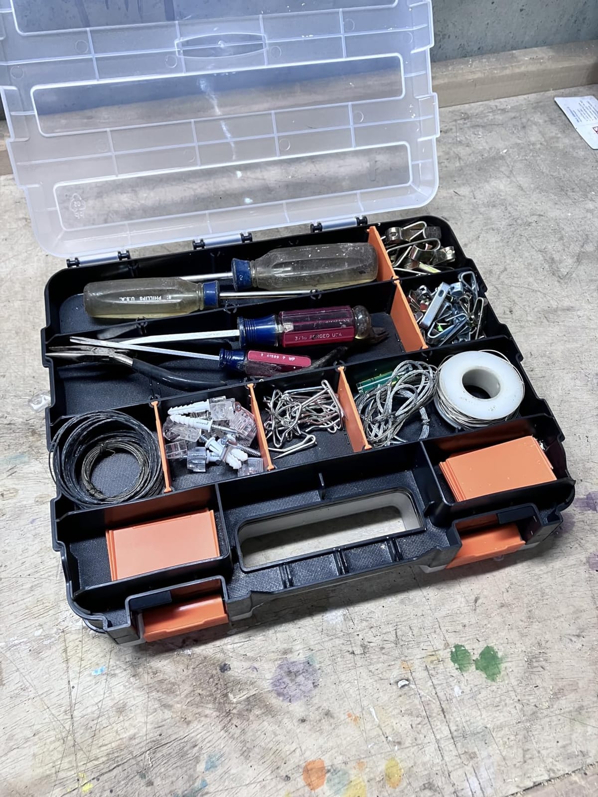 Mayouko Double Side Tools Organizer, Customizable Removable Plastic Dividers, Hardware Box Storage, Excellent for Screws,Nuts,Small Parts, 34-Compartment, Black/Orange,12.6