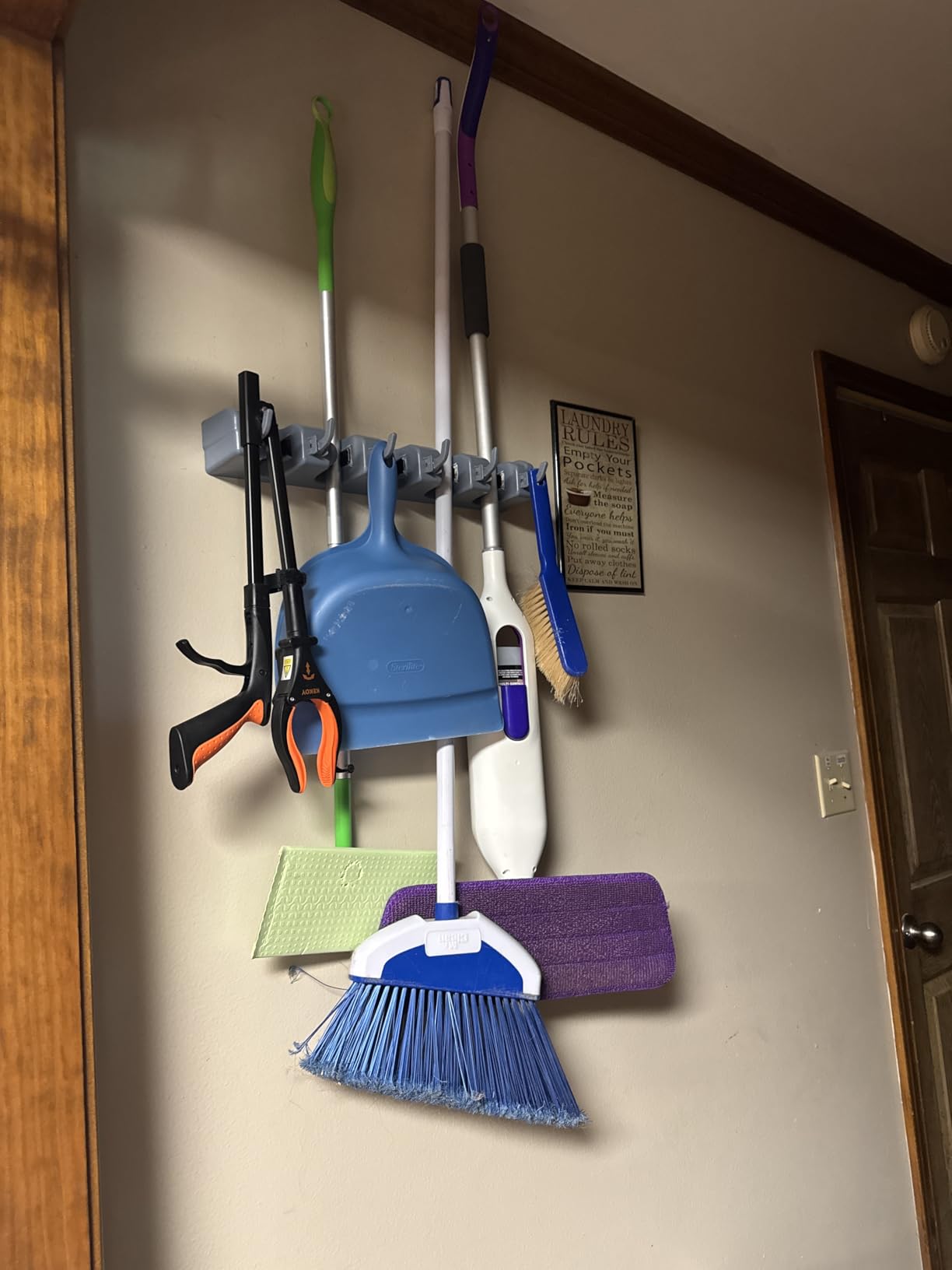 Amazon Basics Rectangular Heavy Duty Wall Mount Broom and Mop Holder, Sturdy Tool Organizer with Hooks and Slots for Garage, Garden, Laundry, Kitchen Organization customer photo 1