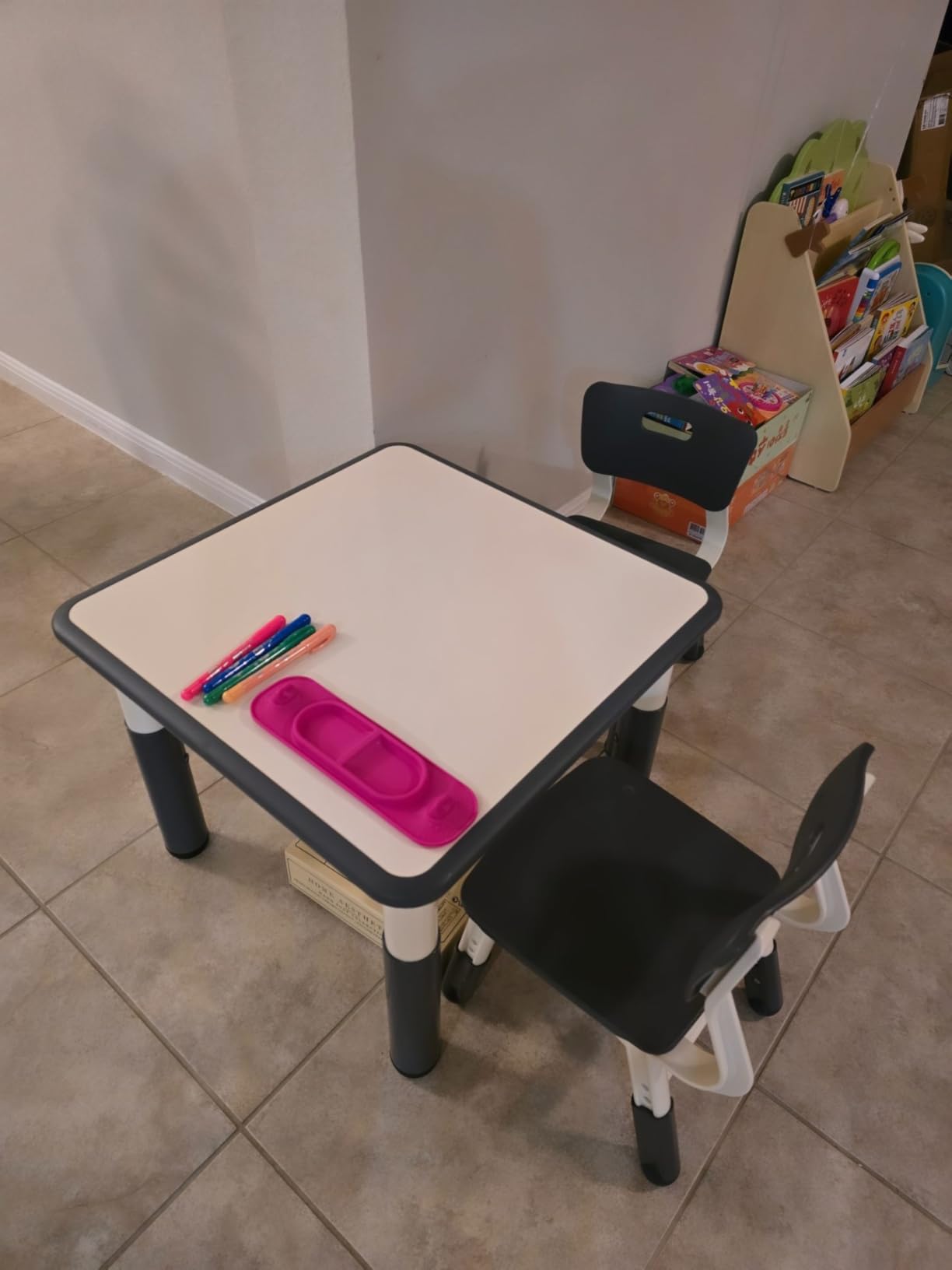 ECR4Kids Dry-Erase Square Activity Table with 2 Chairs, Adjustable, Kids Furniture, Grey, 3-Piece | Durable plastic, GREENGUARD Gold Certified, 3-6 years customer photo 2