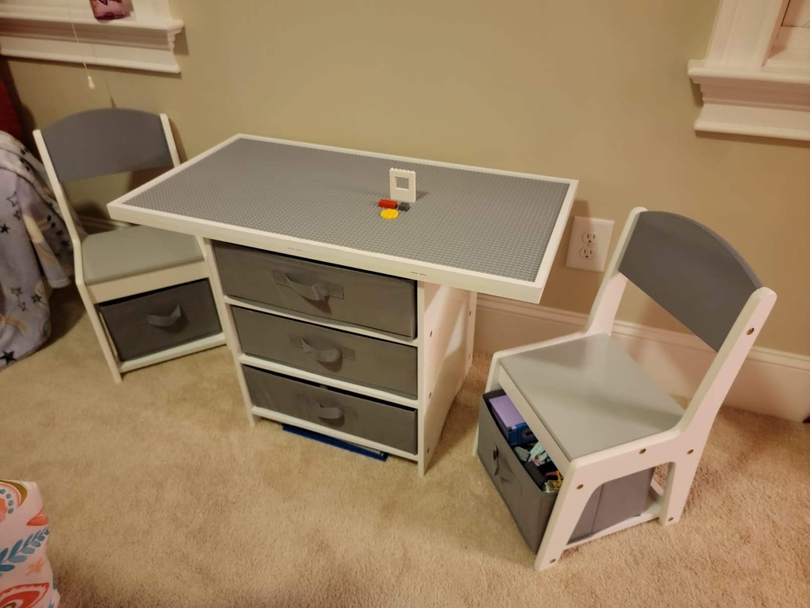 Milliard Kids 3-in-1 Play Table and Chair Set Wood with Storage Baskets, Compatible with Lego and Duplo Bricks, Activity Table Playset Furniture with Modern Gray Colors customer photo 2