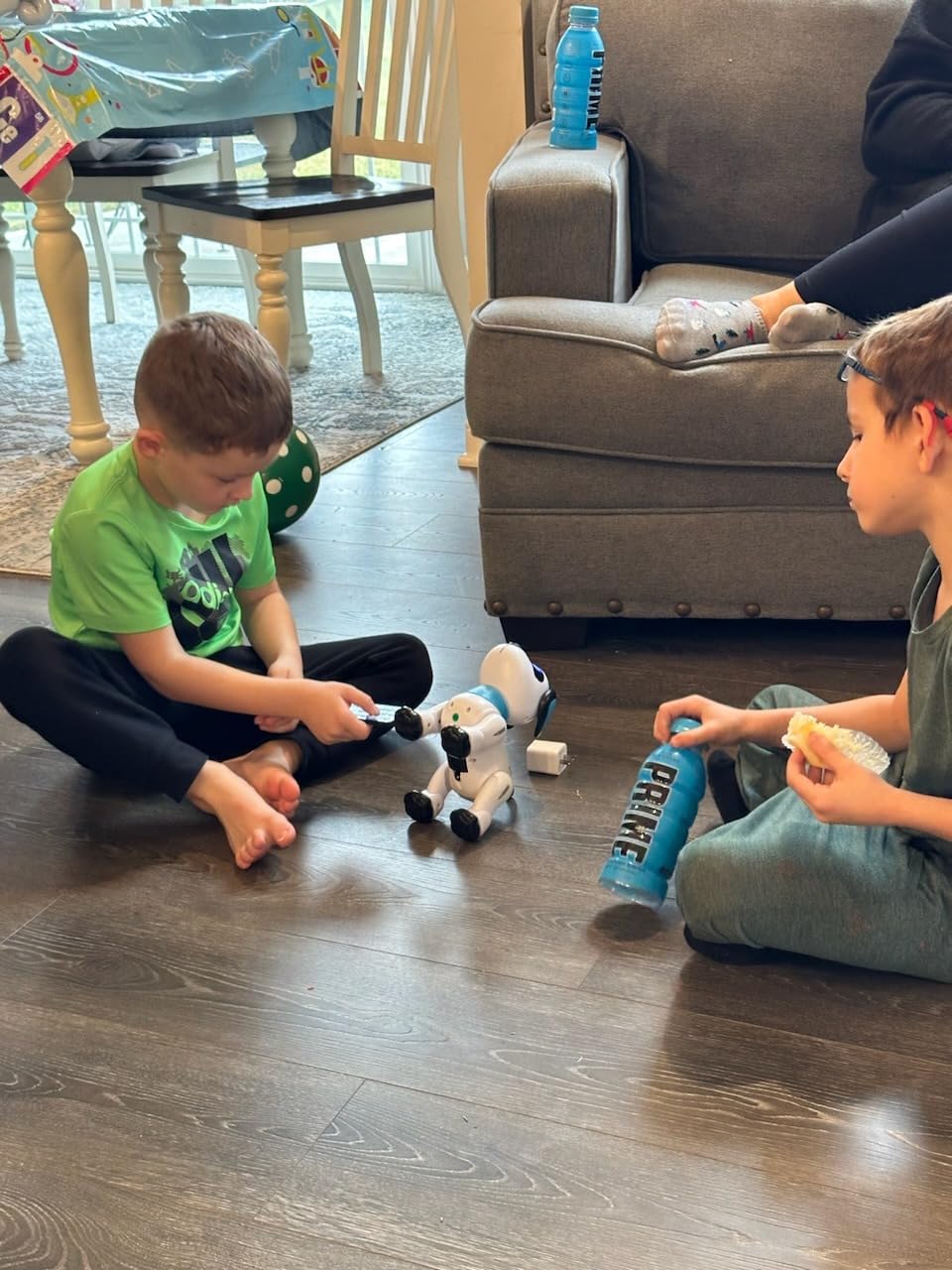 yiman Remote Control Robot Dog Toy - Programmable Smart Robot Dog for Kids 3+, Interactive Dancing & Sound, RC Stunt Toys with LED Eyes (Blue) customer photo 2