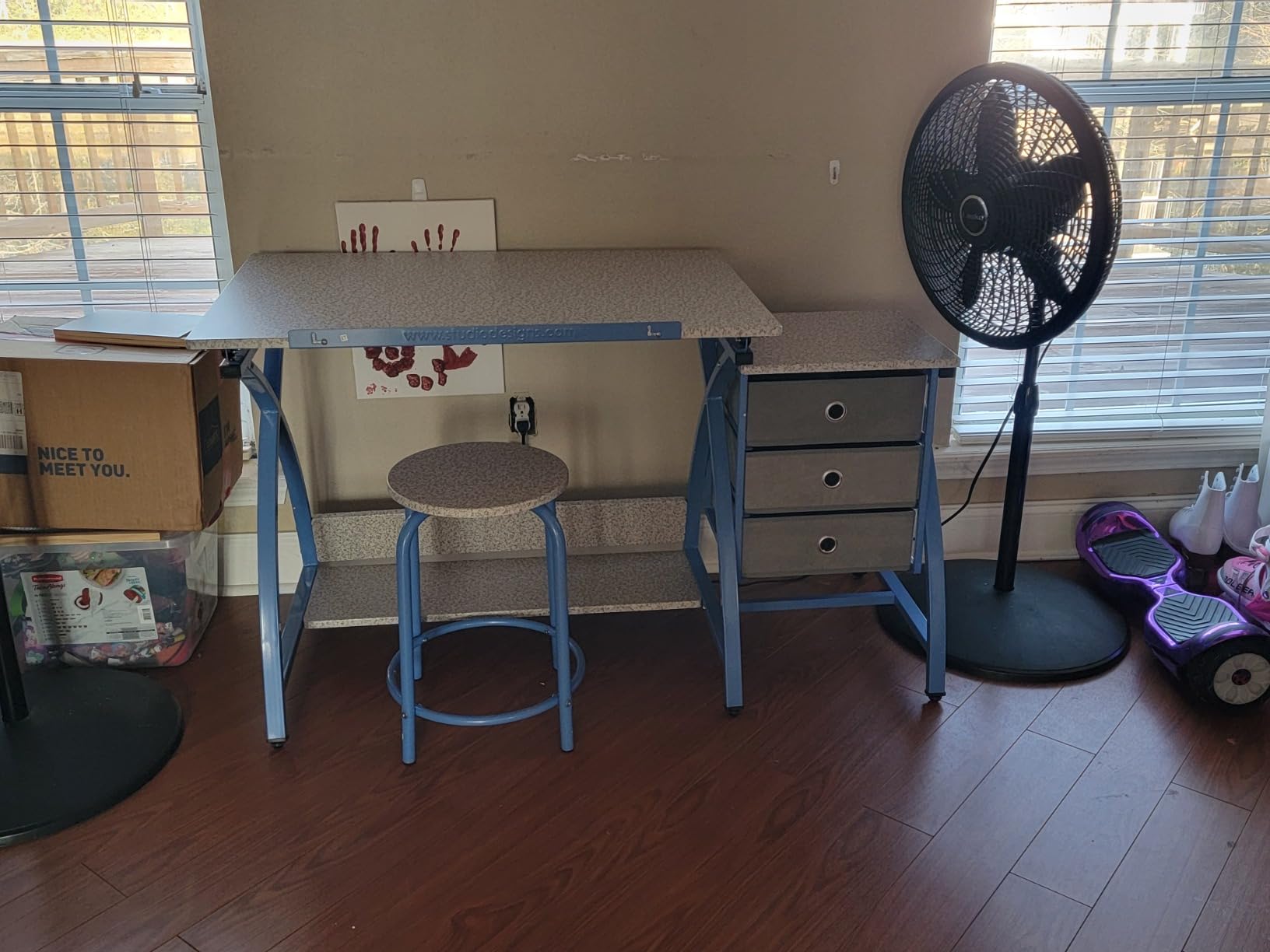 Comet Center Plus, Craft Table and Matching Stool Set with Storage and Adjustable Top, Blue/Spatter Gray, 50x23.75x29.5 inches, 2 Piece customer photo 2