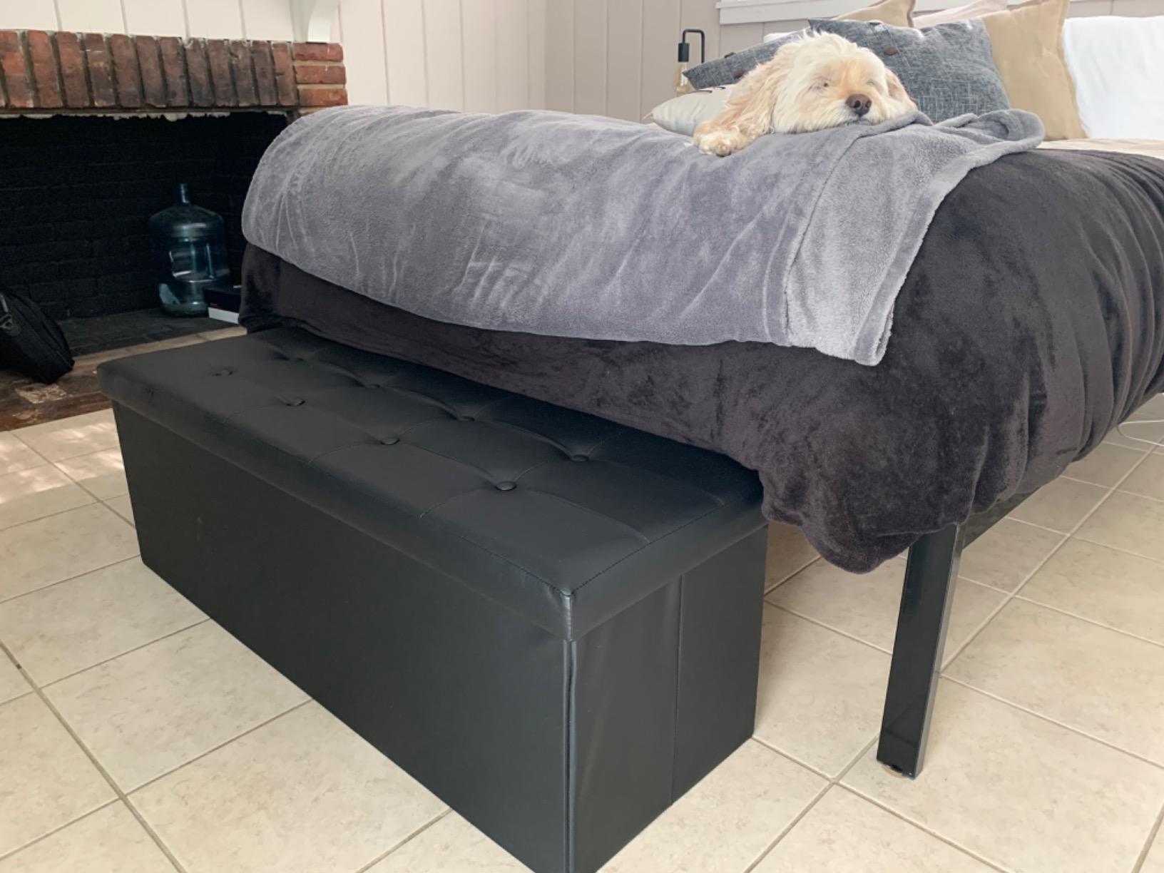 Camabel 43 Inch Folding Storage Ottoman Bench 120L Hold up 700lbs Ottoman with Storage Chest Foam Seat Padded Foot Rest Stool Faux Leather Bedroom Bench Coffee Table White customer photo 1