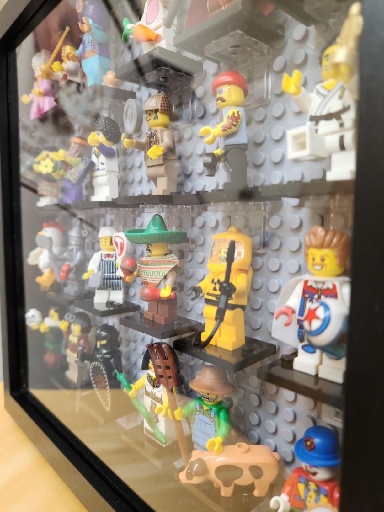 Tapeera Black Wooden Minifigure Display Case - Memorabilia Display Case for Figures - 11 x 11 Inches Shadow Box Frame - for Wall and Table Top - with Dust Protection - Holds Up to 28 Figurines customer photo 2