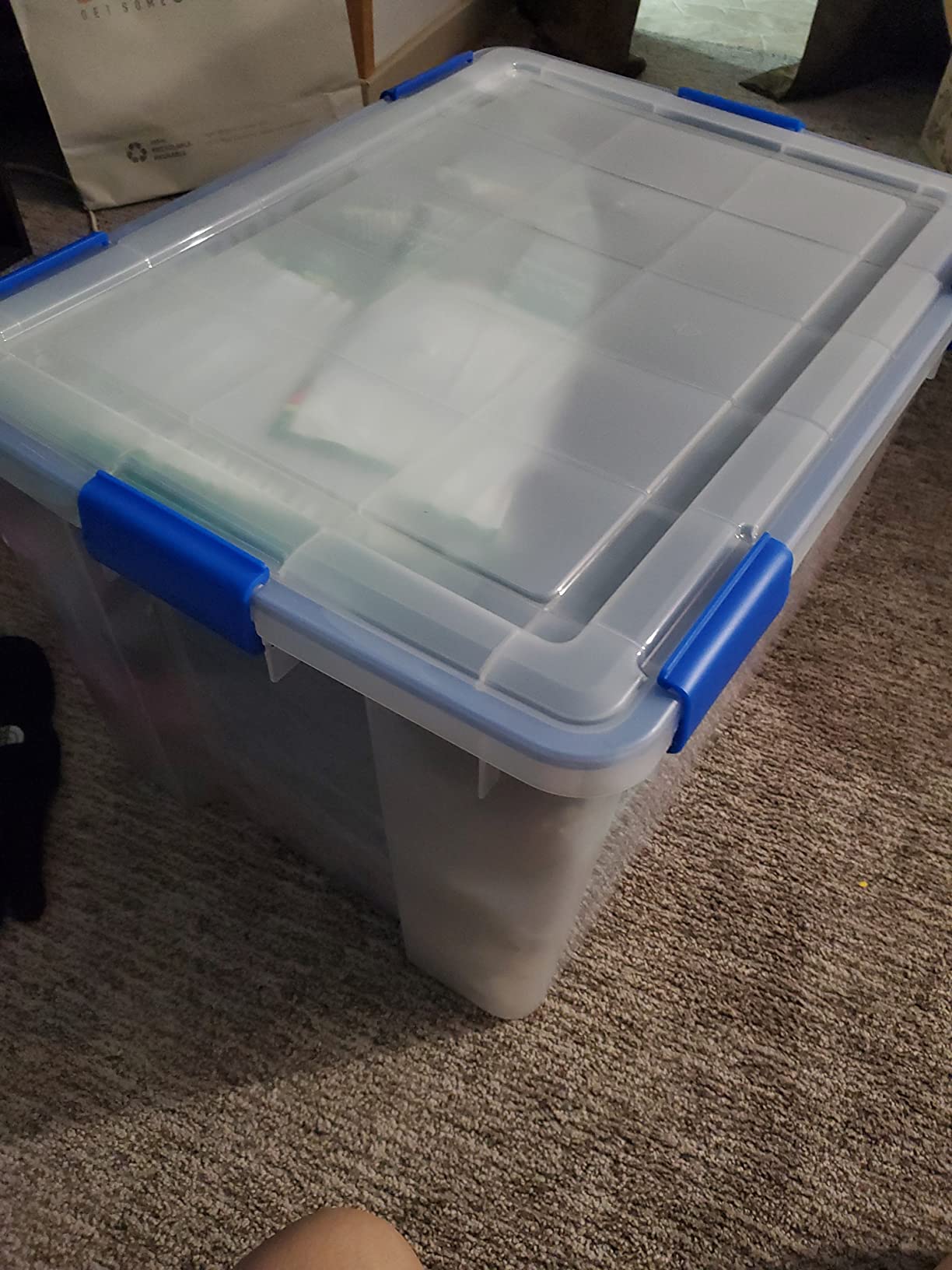 IRIS USA 3-Pack 16 Qt Storage Bins with Gasket Lids, Clear/Blue | WeatherPro seal protects shoes, crafts, documents and supplies from dust and moisture customer photo 1