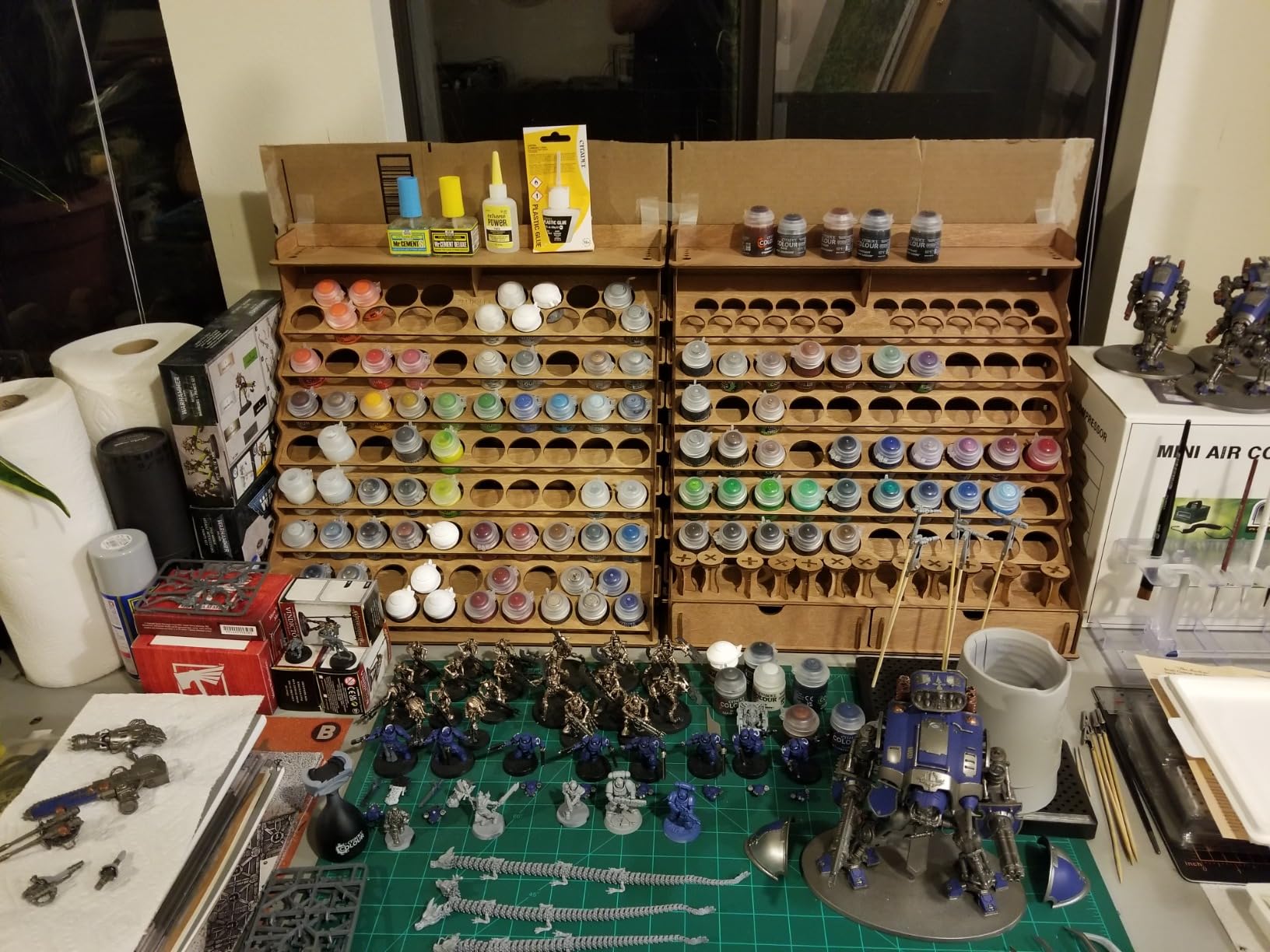 Plydolex Wooden Paint Organizer - 74 Holes for Vallejo, Citadel, Tamiya Paint Bottles, 14 Brush Holes, 6 Miniature Stands, 2 Drawers customer photo 1