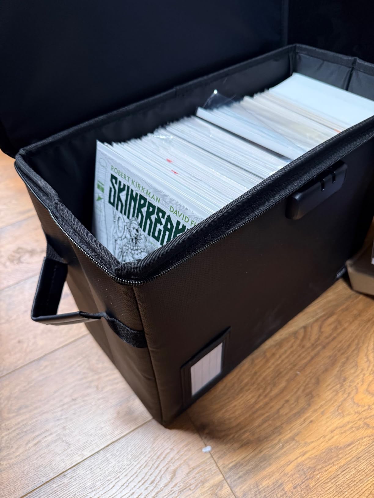 Comic Book Storage Box with Lock, Fireproof Comic Book Organizer | Holds 150-175 Comics, Water-Resistant, Moistureproof, Heavy Duty Bin, Black customer photo 2