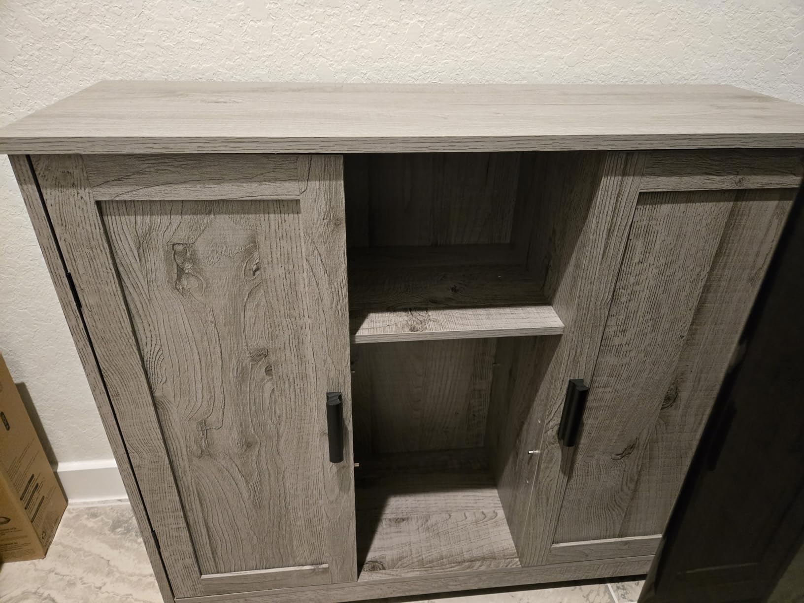 Iwell Storage Cabinet with 2 Doors and 4 Adjustable Shelves, Buffet Cabinet with Storage, Floor Cabinet for Living Room, Entryway, Kitchen, Rustic Gray customer photo 2