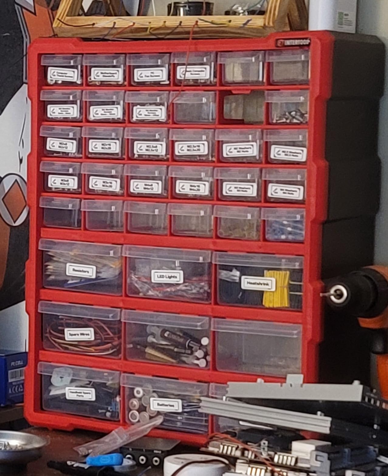 Small Parts Organizer for Hardware & Screws | 39 Removable Bins with Dividers | Wall Mount or Desktop Craft & Lego Storage Cabinet | 19