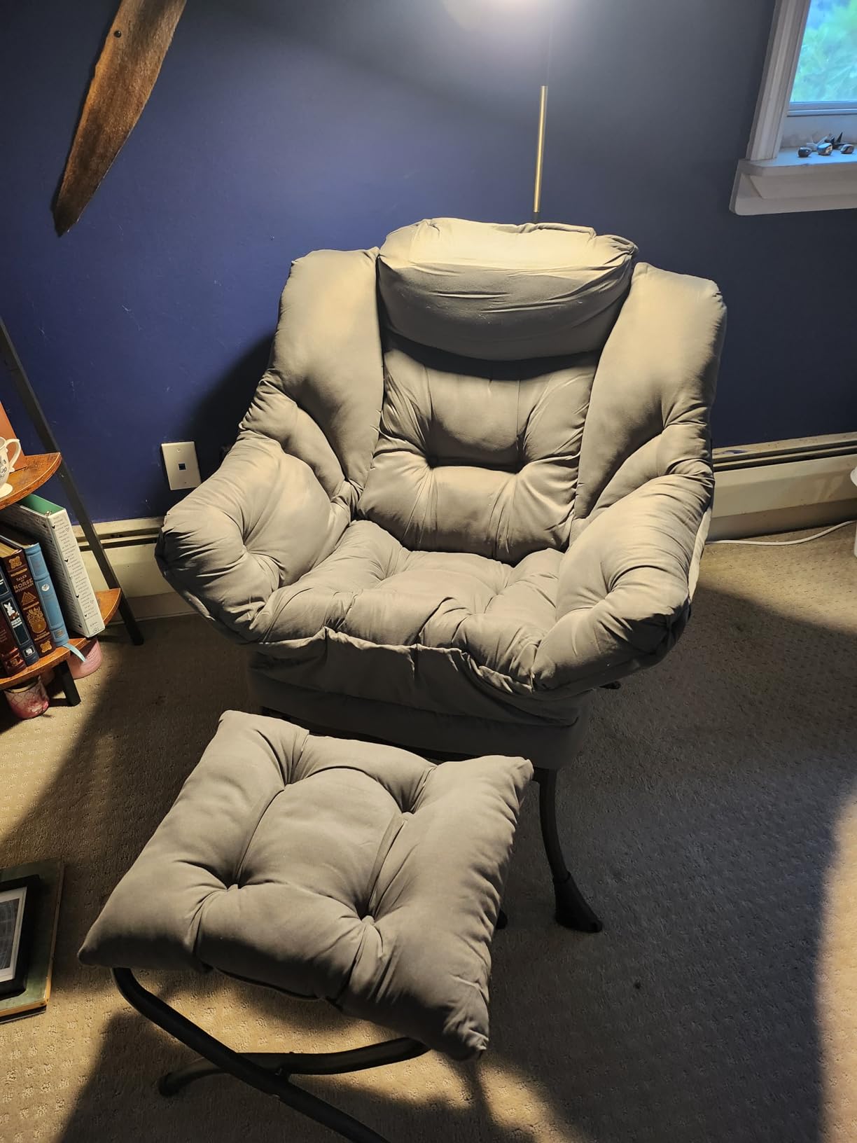 Welnow Lazy Chair with Ottoman, Reading Chair with Footrest,Dark Grey customer photo 2