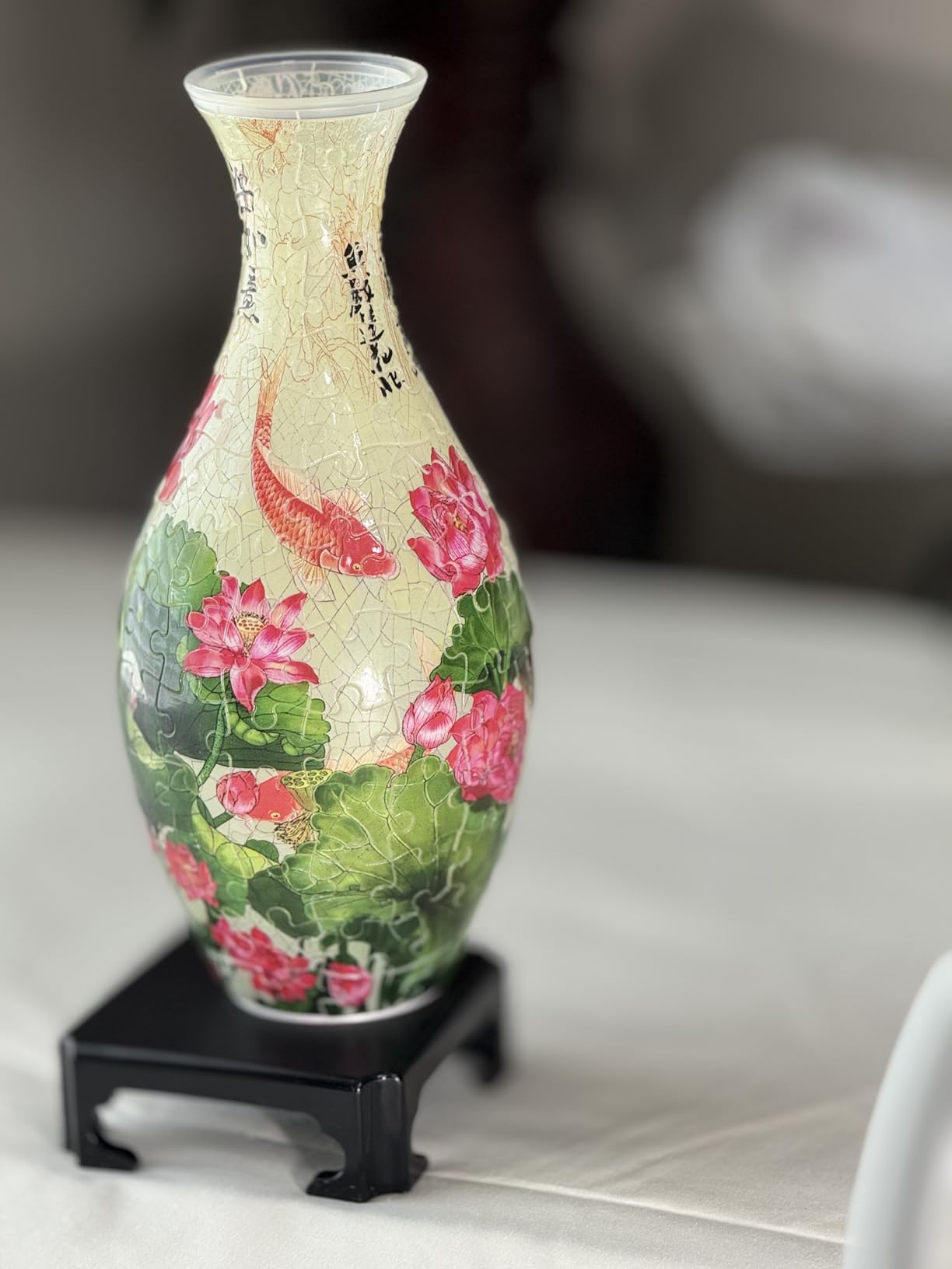 Pintoo 3D Puzzle Vase Unique Flower Vase Made By 160 Curved Plastic Puzzle Pieces House Warming Gift for Flower Arrangements and Home Decoration - [S1035] (Translucent, Flowers and Birds) customer photo 1