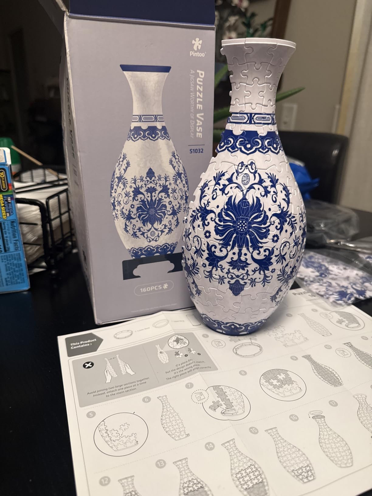 Pintoo 3D Puzzle Vase Unique Flower Vase Made By 160 Curved Plastic Puzzle Pieces House Warming Gift for Flower Arrangements and Home Decoration - [S1035] (Translucent, Flowers and Birds) customer photo 2