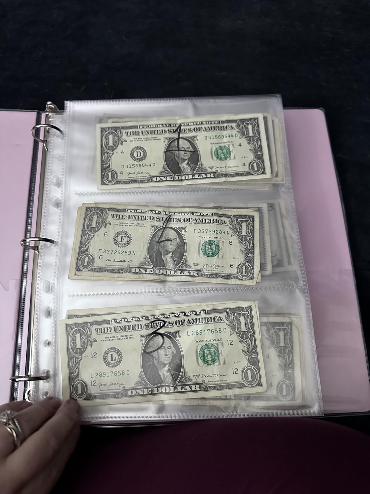30 Pack 180 Pockets 11 Hole Currency Collection Sleeves, Cash Collecting Album Refill Page, Double Side 3 Pockets Currency Sheets for Collecting Dollar Bills, Paper Money, Foreign Currency and Coupons customer photo 2