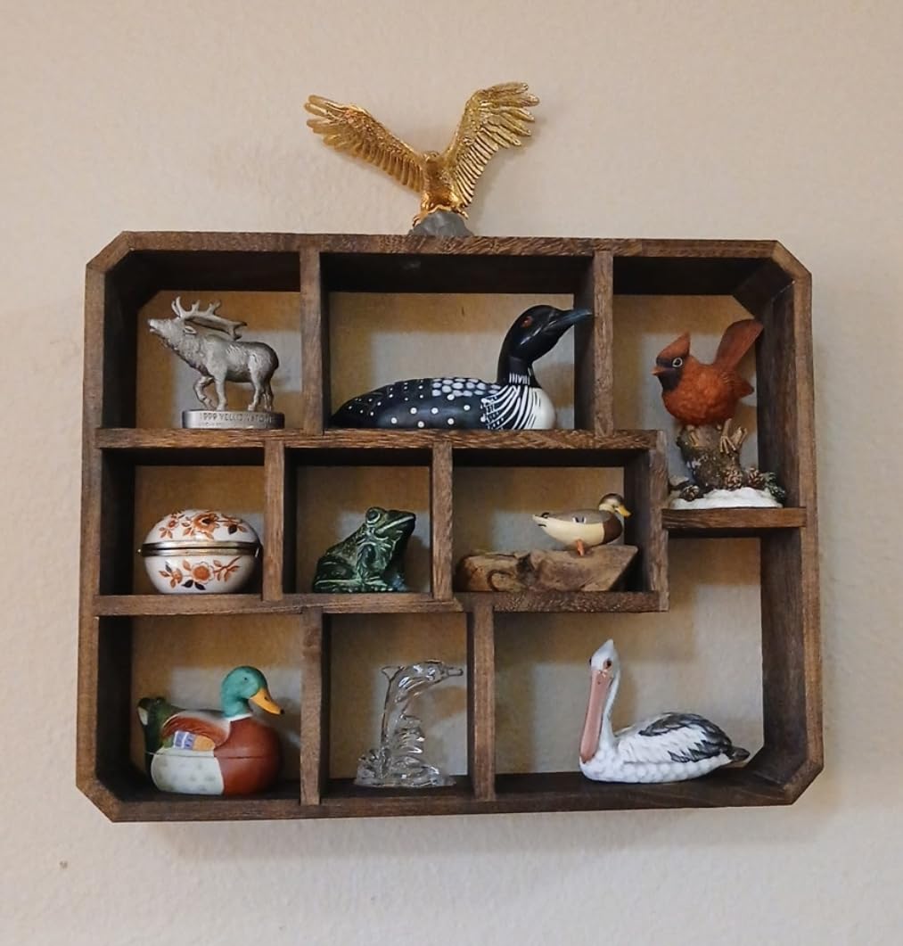 Frcctre Rustic Shadow Box Display Shelf, 9 Compartments Wood Hanging Display Floating Shelves, Multi-Slot Wall Mounted or Freestanding Farmhouse Decor Displays Case customer photo 1