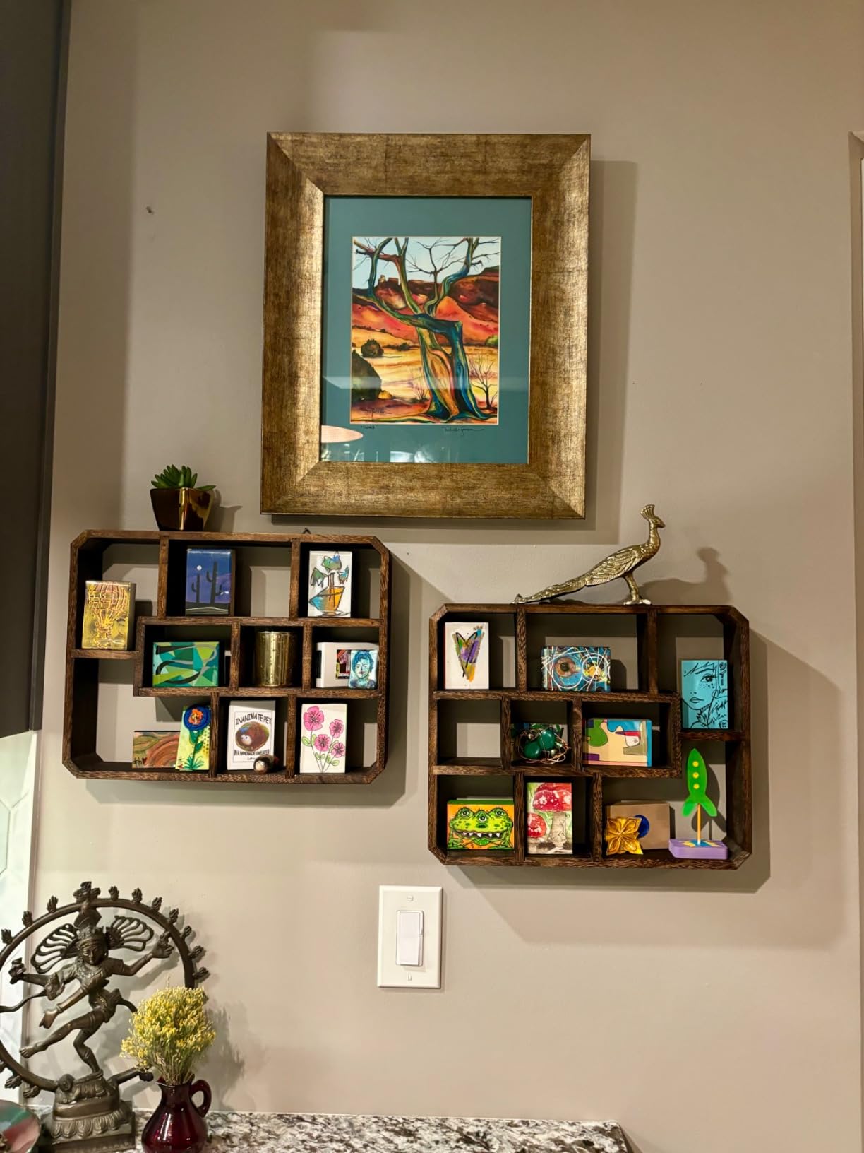 Frcctre Rustic Shadow Box Display Shelf, 9 Compartments Wood Hanging Display Floating Shelves, Multi-Slot Wall Mounted or Freestanding Farmhouse Decor Displays Case customer photo 2