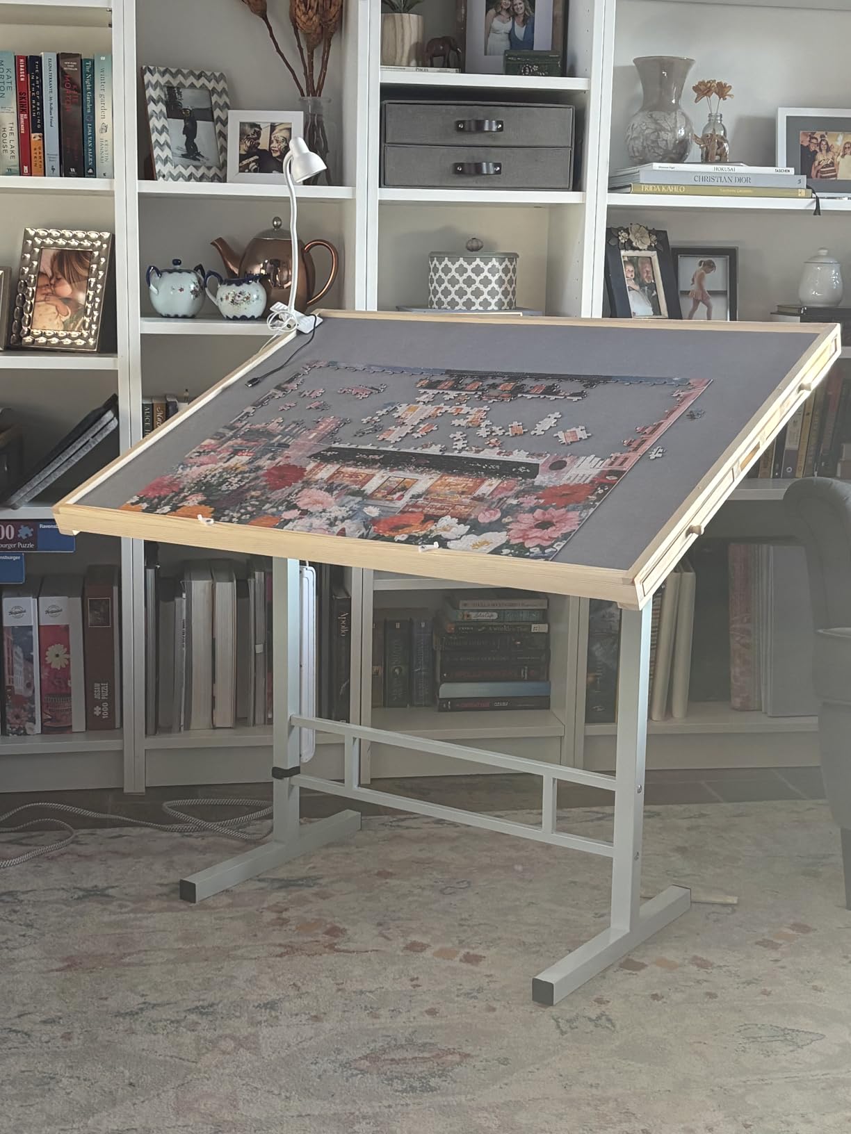 Fanwer 1500 Pieces Tilting Puzzle Table with 4 Drawers & Cover for Adults | Angle & Height Adjustable, 35''x26'', Felt Surface, Metal Legs, Portable Design, 360° Tilting, Plastic Cover, for Gift customer photo 2