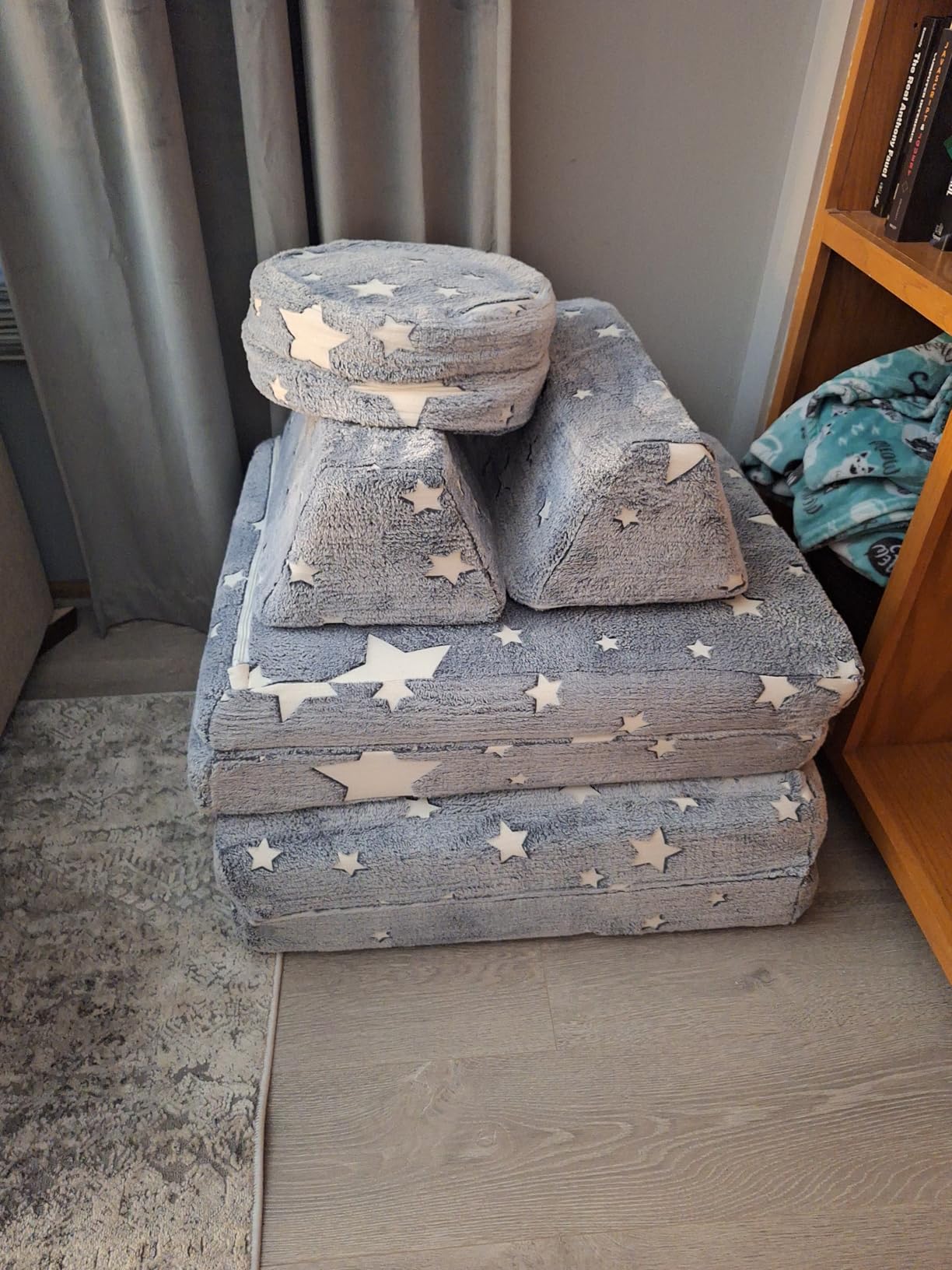 MeMoreCool Kids Couch, Light Grey Modular Foam Play Couch, Ages 3+ | Convertible foam sofa, light grey solid cover, 8 foldable modular pieces, machine-washable cover, kids playroom couch customer photo 2