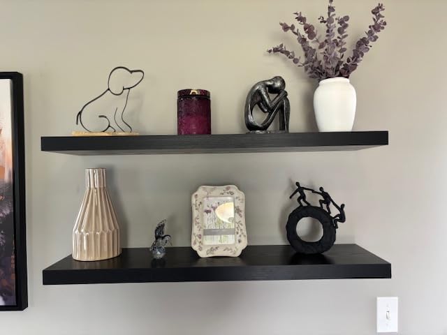 BAYKA Floating Shelves for Wall, Wall Mounted Rustic Wood Shelves for Bathroom, Bedroom, Living Room, Kitchen, Hanging Shelf for Books/Storage/Room Decor with 22lbs Capacity (Black, Set of 3, 15.7in) customer photo 2