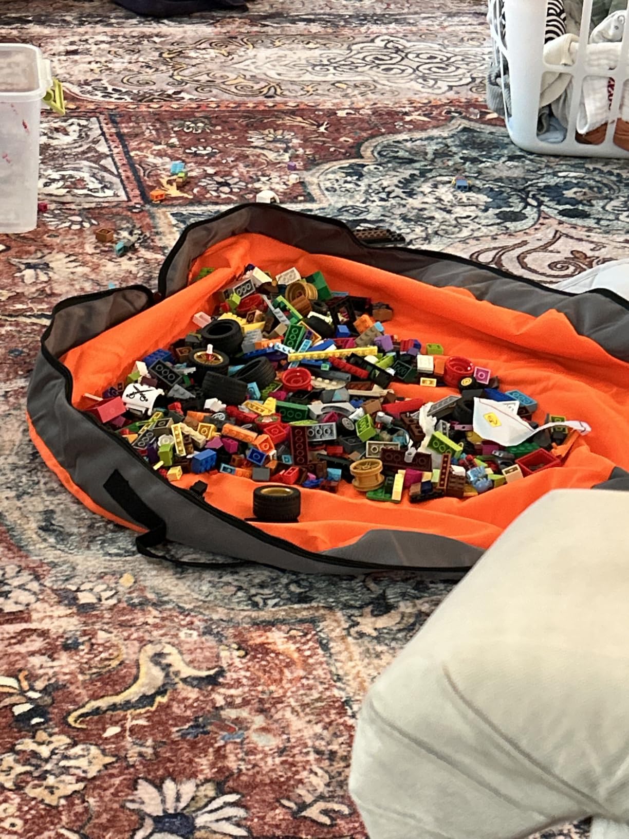 Toy Storage Bag and Play Mat for Building Bricks & Blocks - Portable Zipper Toy Storage Bag - Designed for Kids entertainment and toy storage to keep the room neat & tidy - Blue customer photo 1