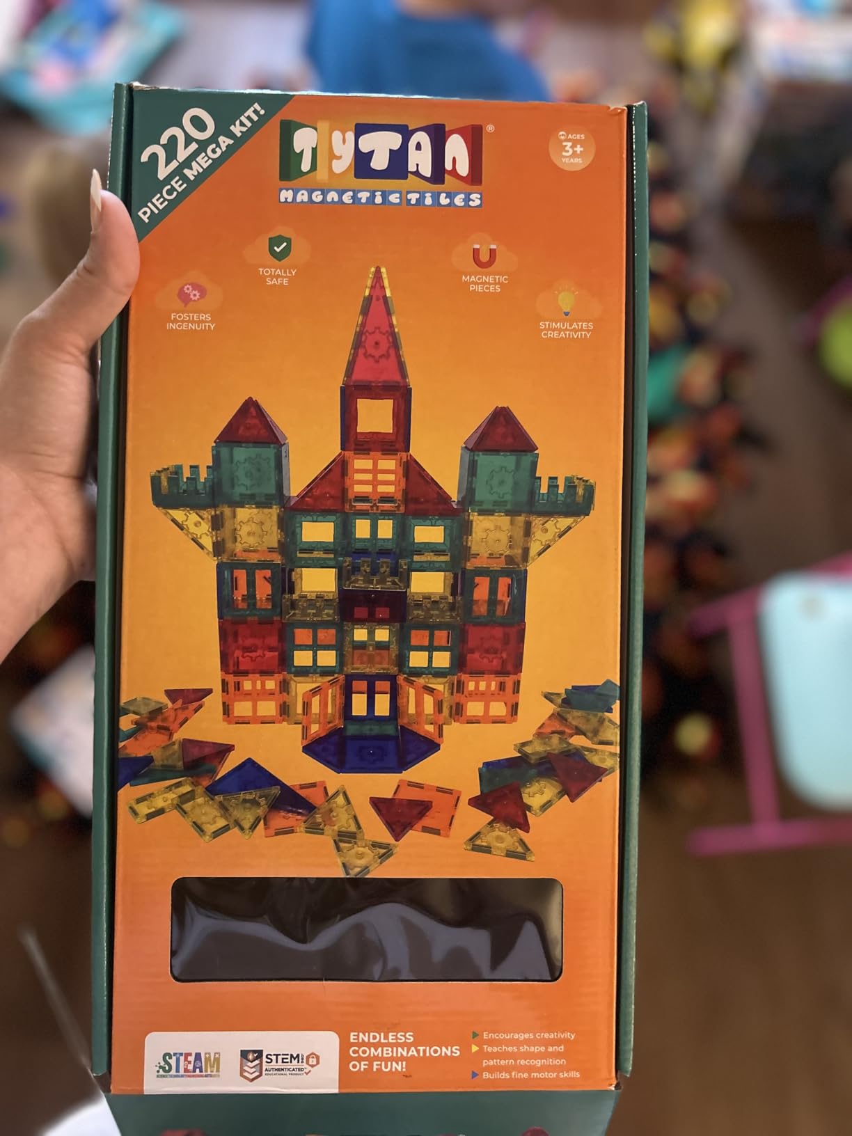 Tytan Tiles 220-Piece Supersized Magnetic Tiles Building Set, 1000s of Creations, Large 3D Castles, Massive Vehicles, & Rocket Ships, Kids' STEM Toy, Architecture, Innovative Play, Ages 3 and Up customer photo 2