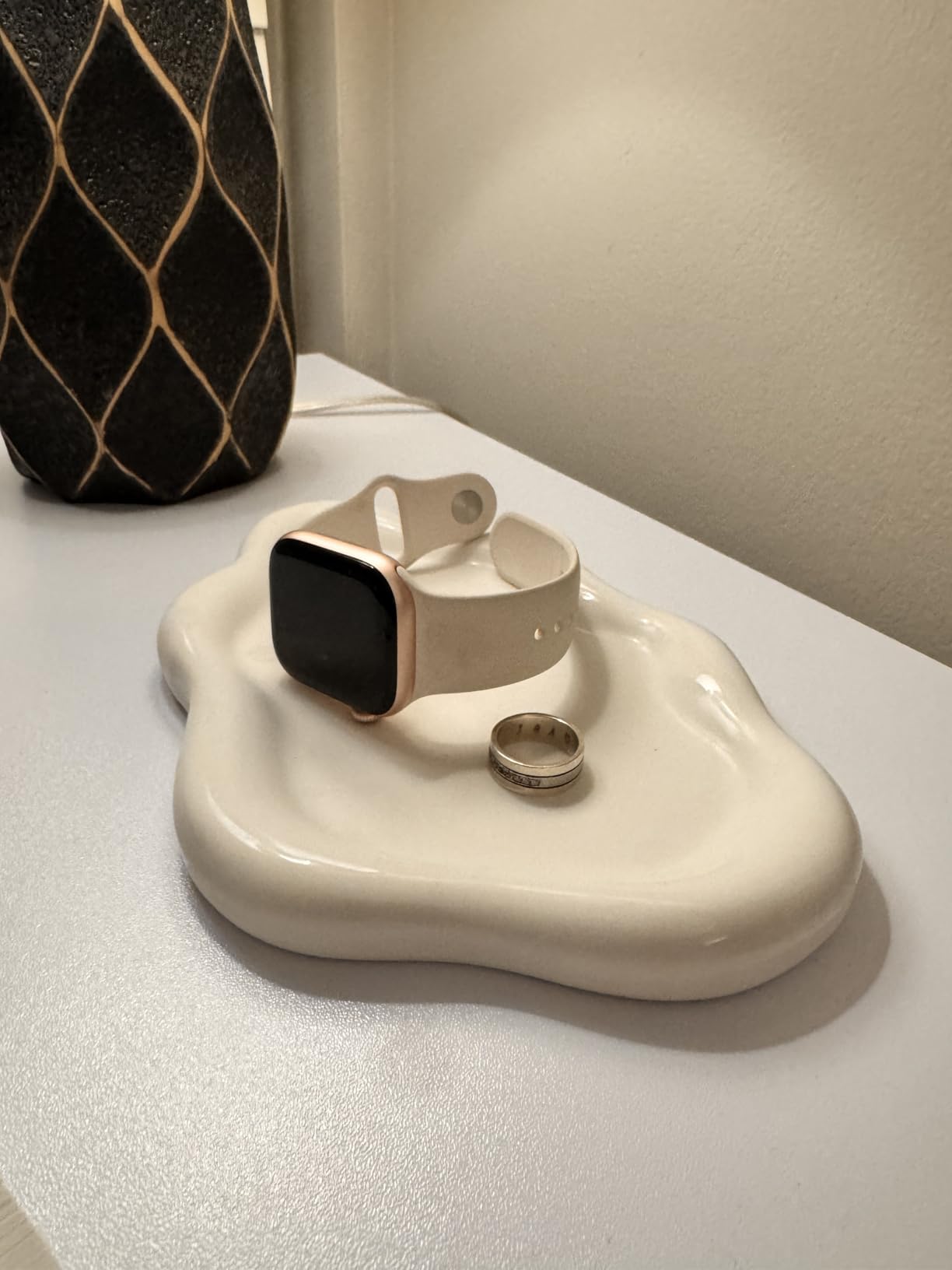 Jewelry Dish Trinket Tray for Women, Ring Dish Holder, Unique Cloud Shape Ceramic Plate Cute Things Vanity Aesthetic Room Decor Mother's Day Birthday (White) customer photo 1