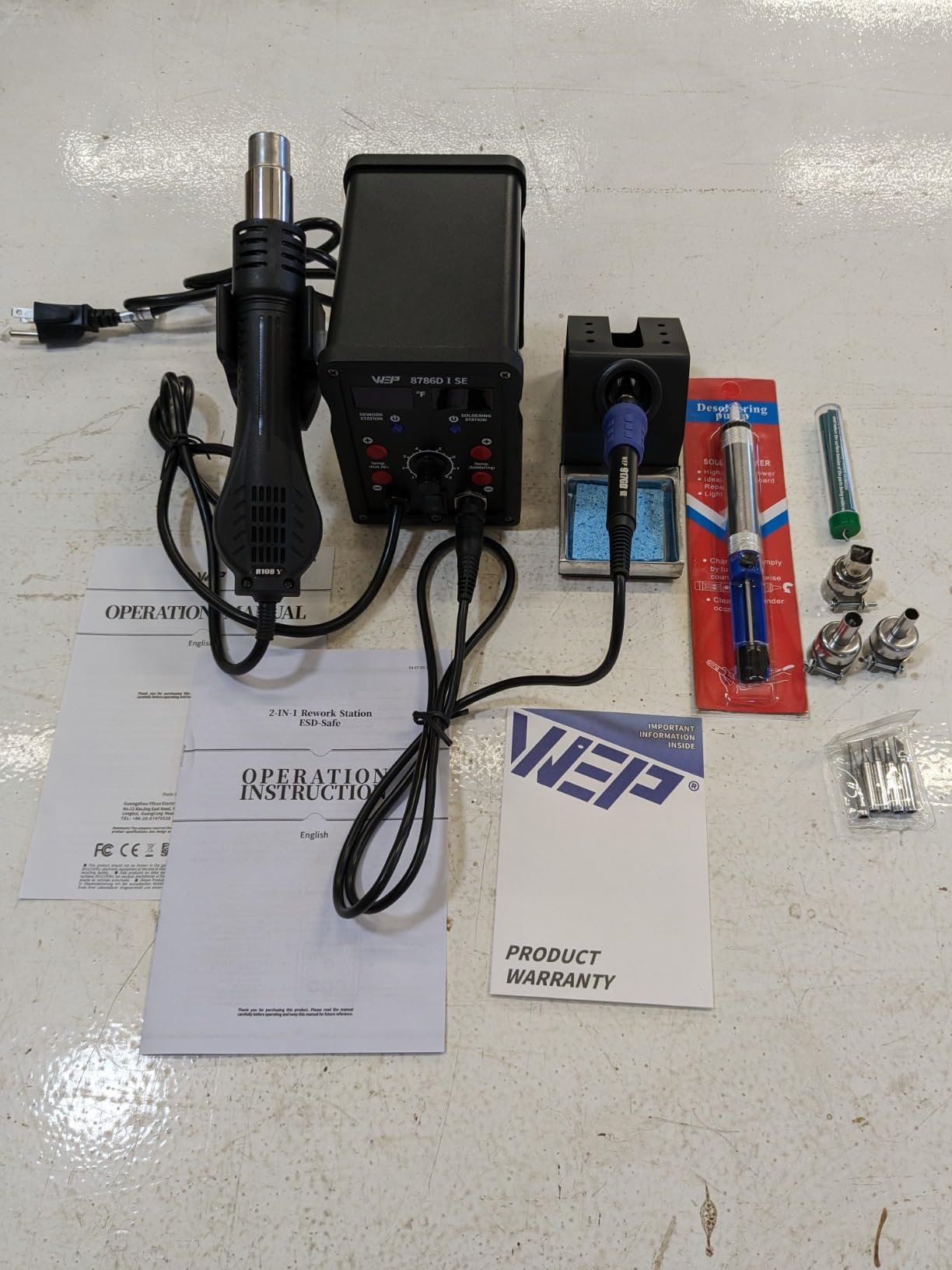 WEP 8786D-I SE Hot Air Soldering Iron Station Kit 2-IN-1 for Rework, Desoldering with Lead-Free Solder Wire, 5 Soldering Tips, 3 Hot Air Nozzles customer photo 1